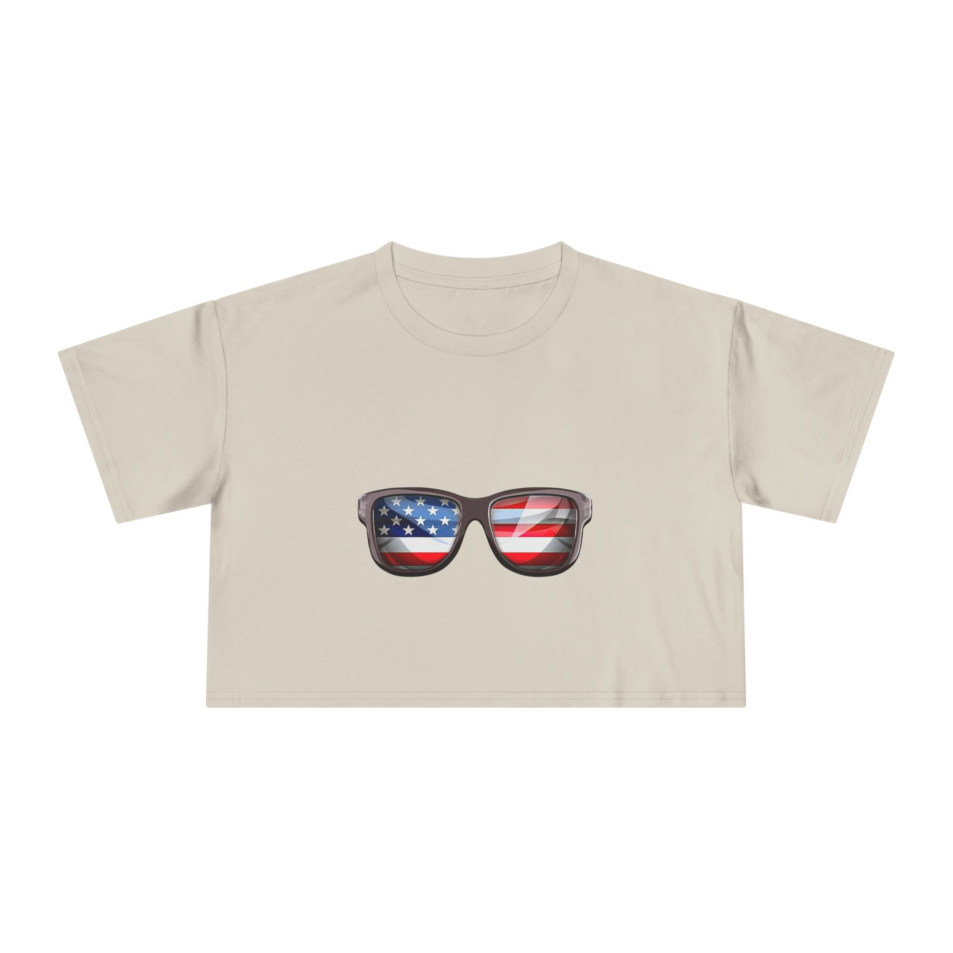 Patriotic Sunglasses Women's Crop Tee — American Flag Shades 4th of July Top