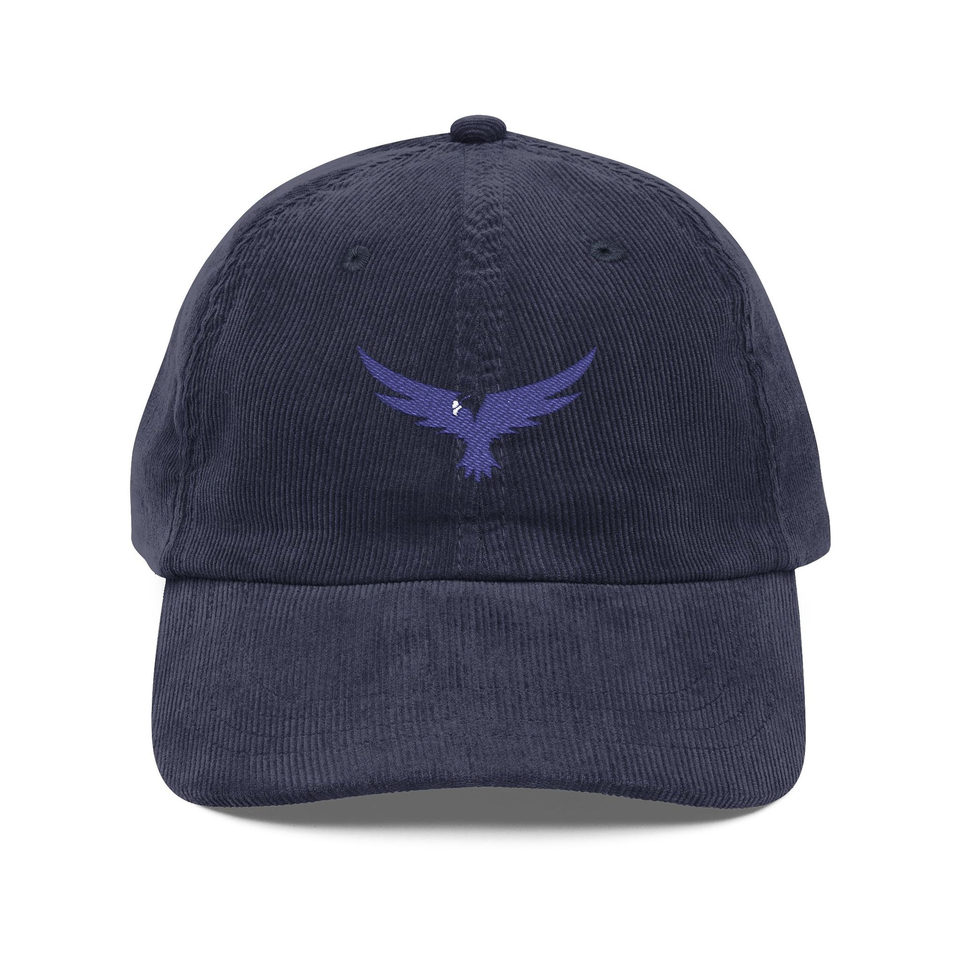 Vintage Corduroy Cap with Embroidered Blue Eagle — Retro Casual Hat