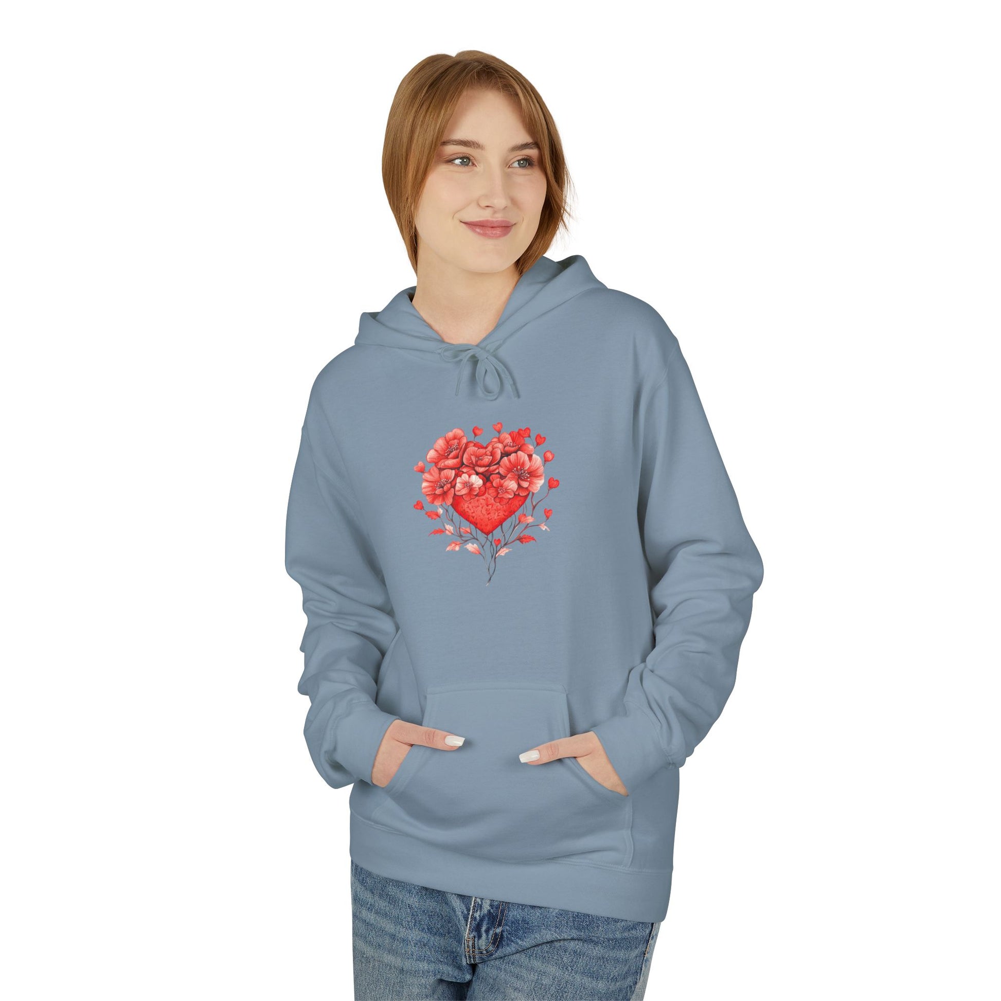 Heart of Roses Hoodie — Floral Heart Graphic Sweatshirt for Valentine's Day