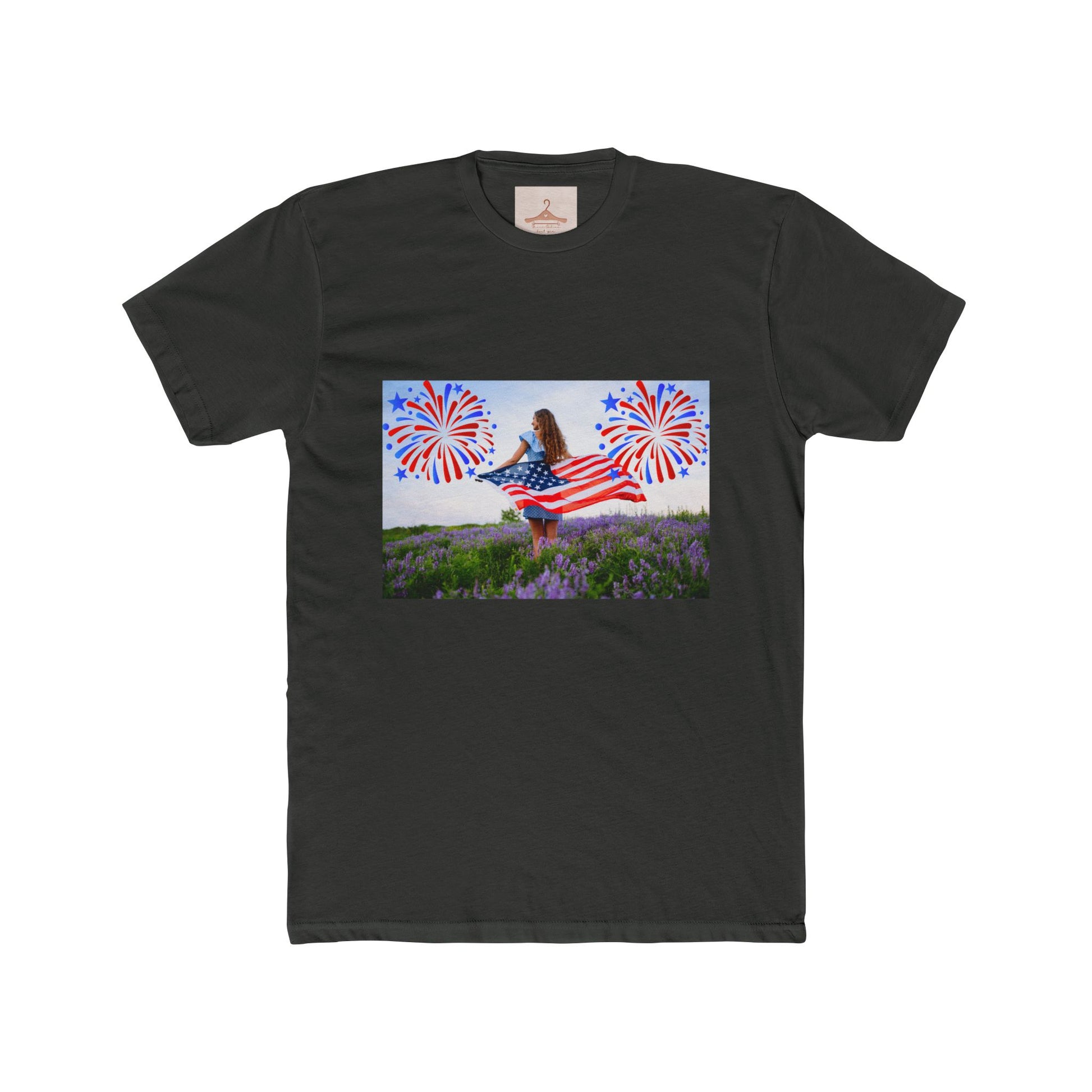 American Flag Fireworks Tee — Patriotic 4th of July Cotton Crew Shirt
