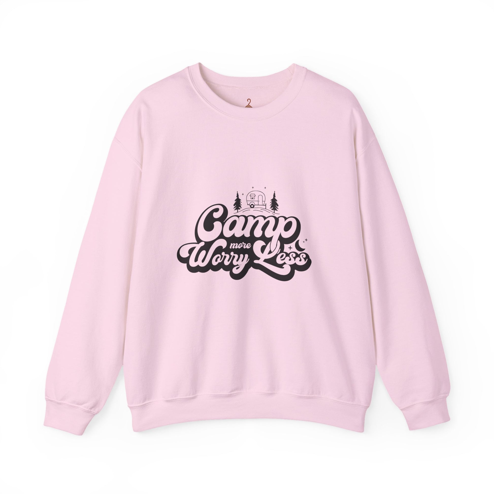Camp More Worry Less Sweatshirt — Retro Camping Crewneck