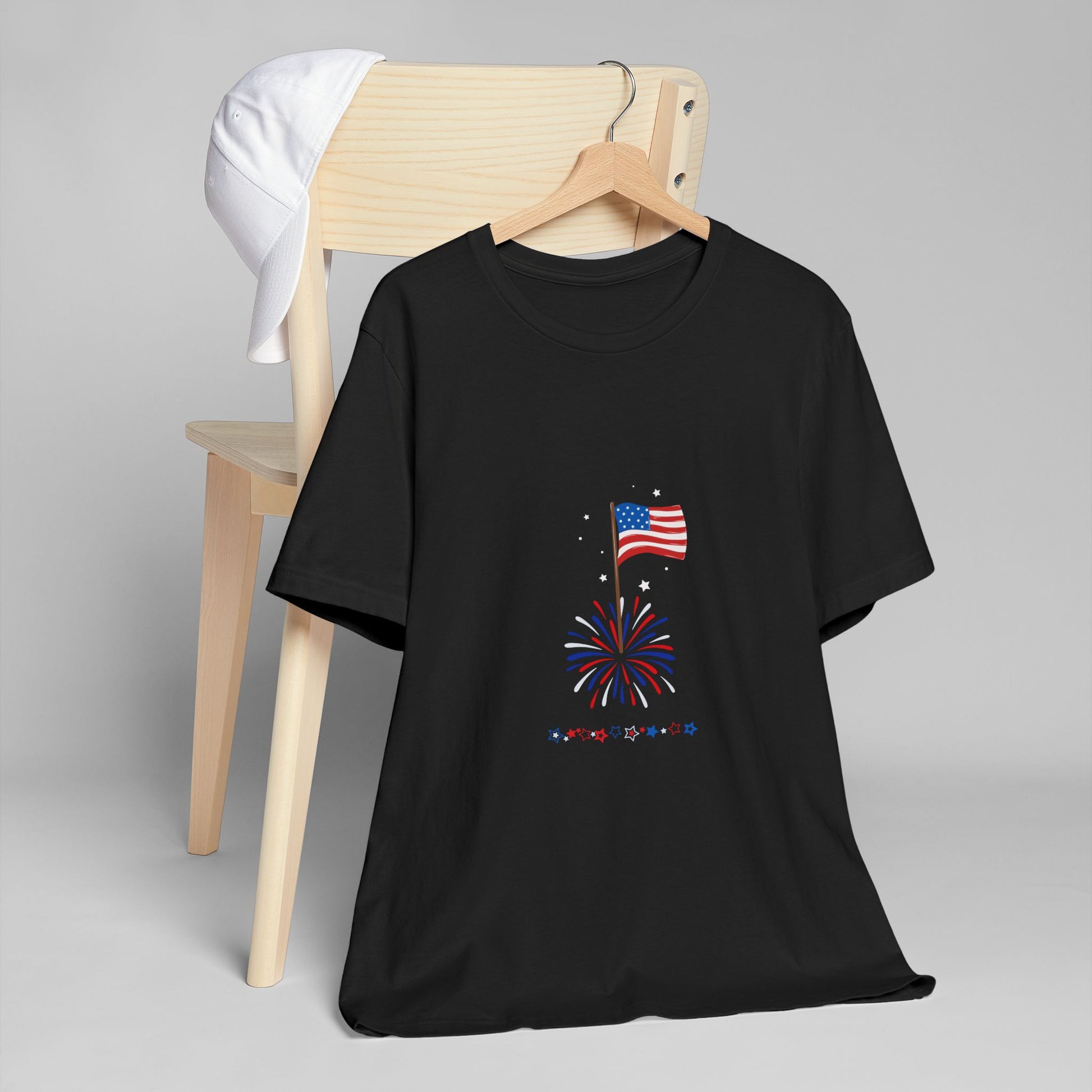 Patriotic Flag & Fireworks T-Shirt — 4th of July American Pride Tee
