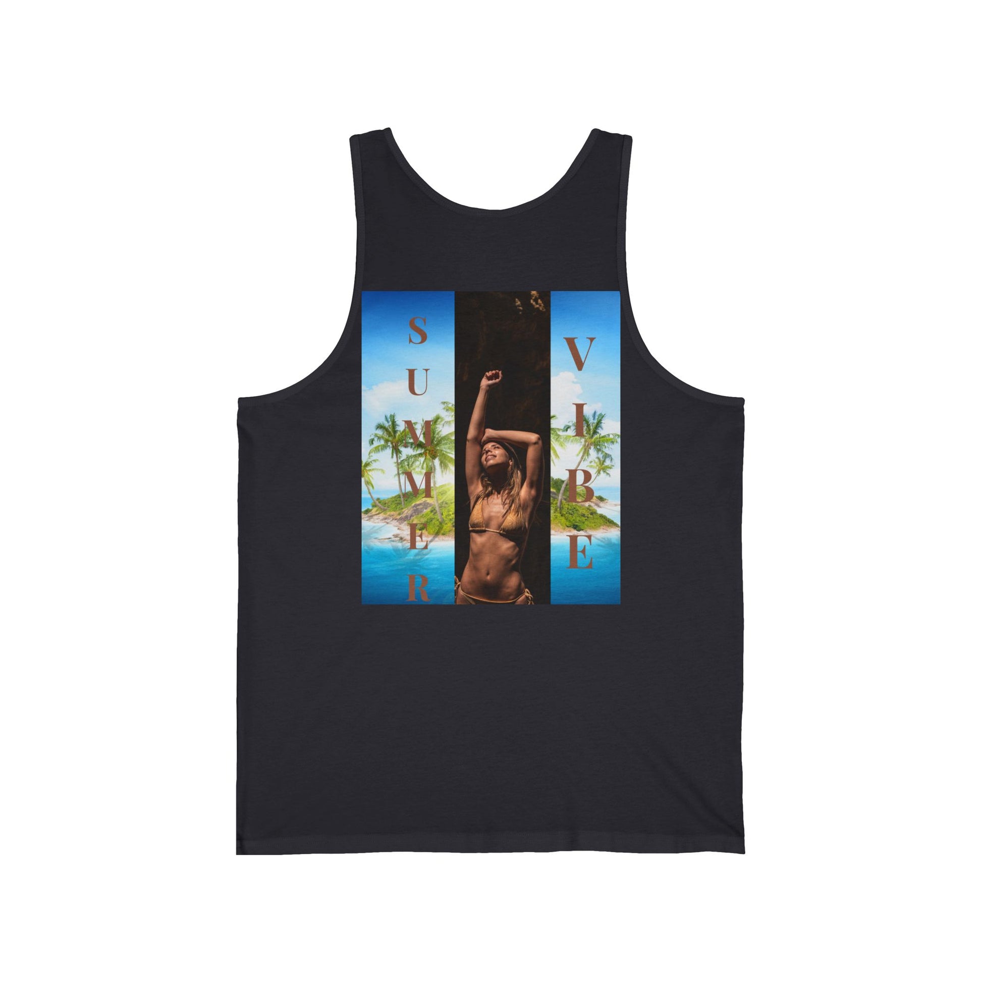 Summer Vibe Tank Top — Tropical Sunset Graphic Tank with 'SUMMER' Text