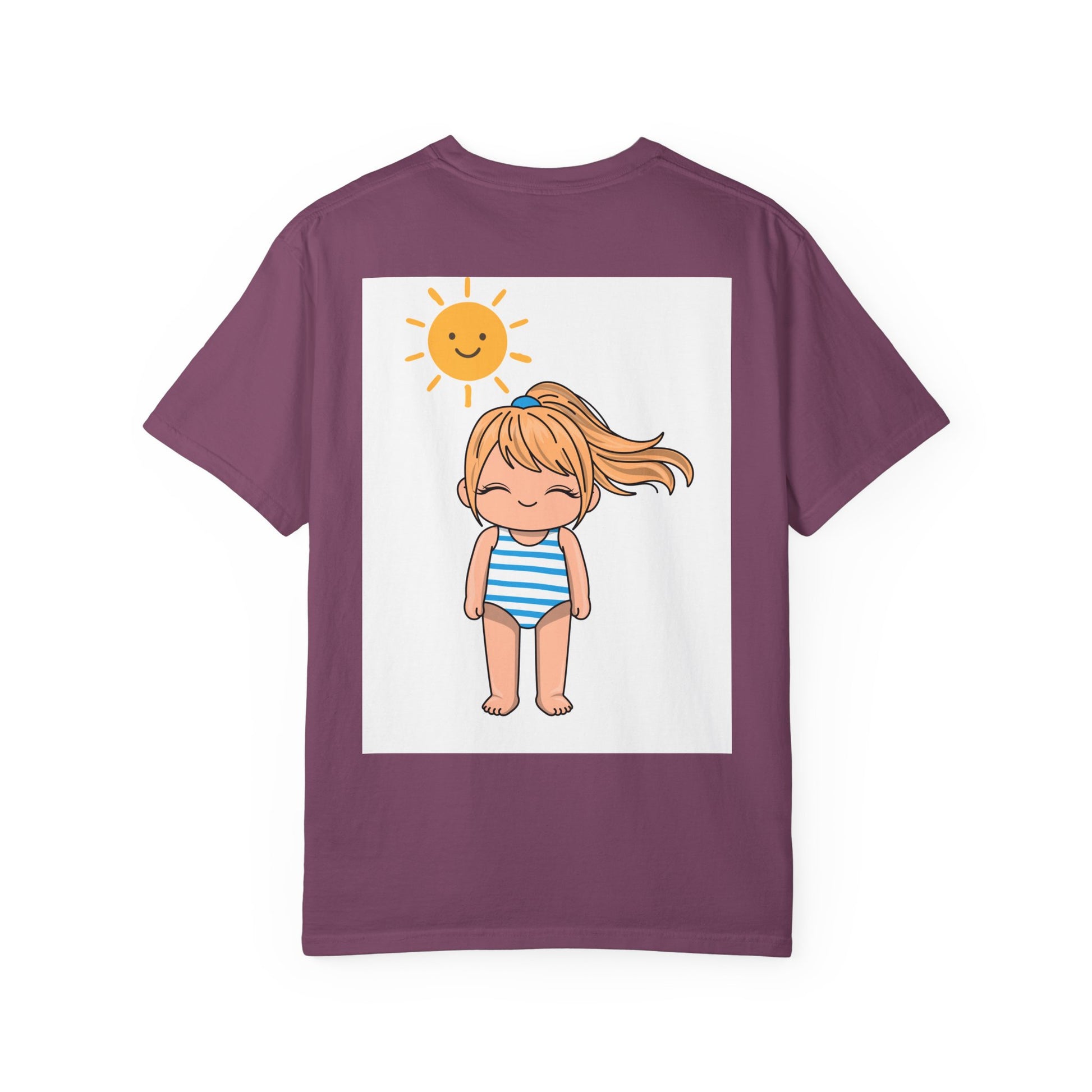 Cute Girl in Swimsuit T-Shirt — Sunny Beach Cartoon Tee