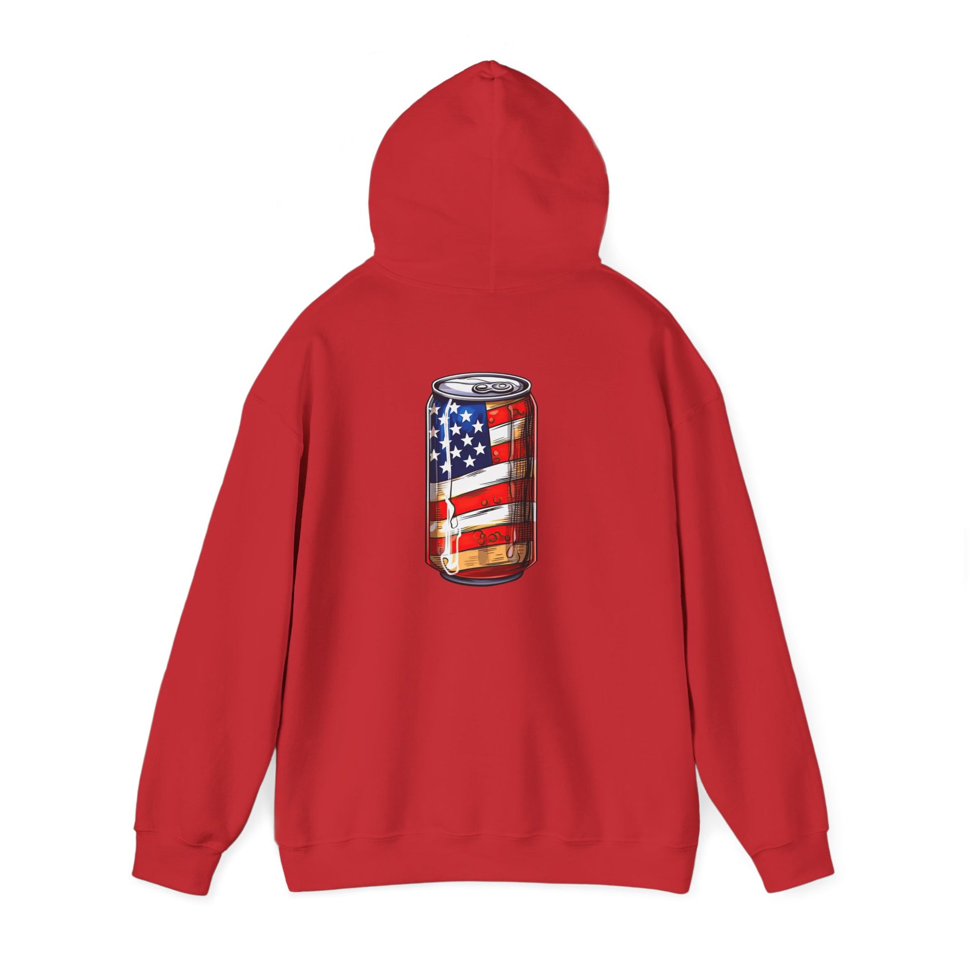 American Flag Soda Can Hoodie — Patriotic Vintage Beverage Graphic Sweatshirt