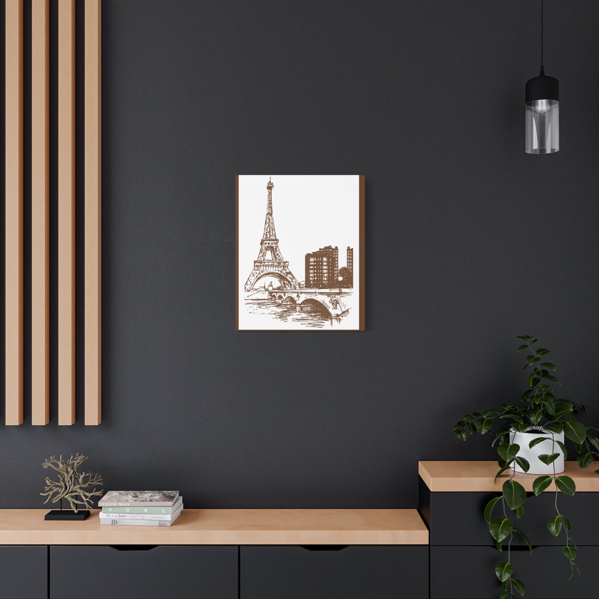 Parisian Dreams Canvas Print, Eiffel Tower Wall Art, Brown Sketch Decor