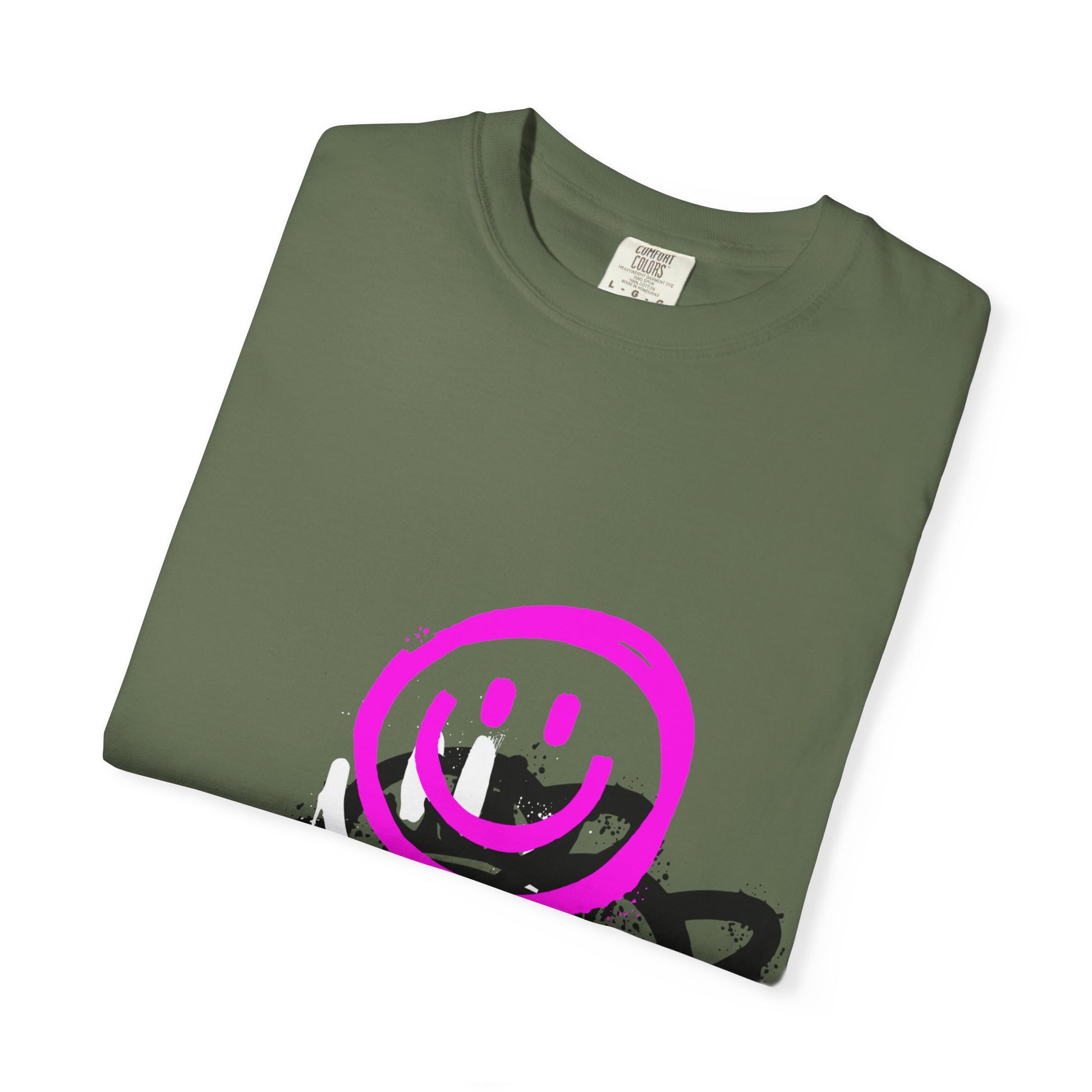 Smiley Graffiti T-Shirt — Neon Pink Drip Streetwear Tee
