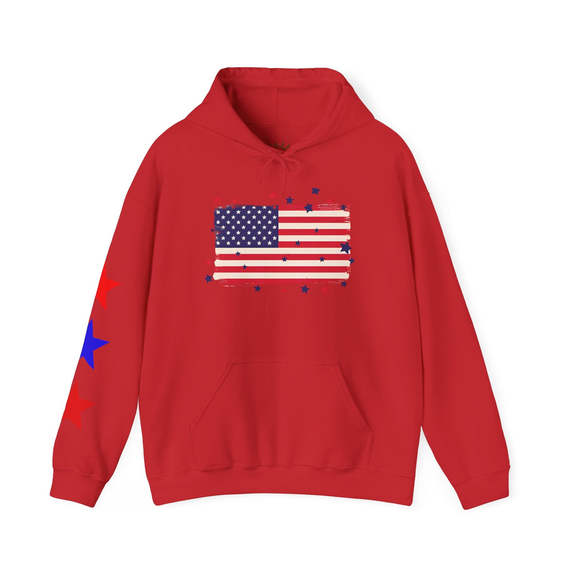 Patriotic Hooded Sweatshirt with Flag and Stars