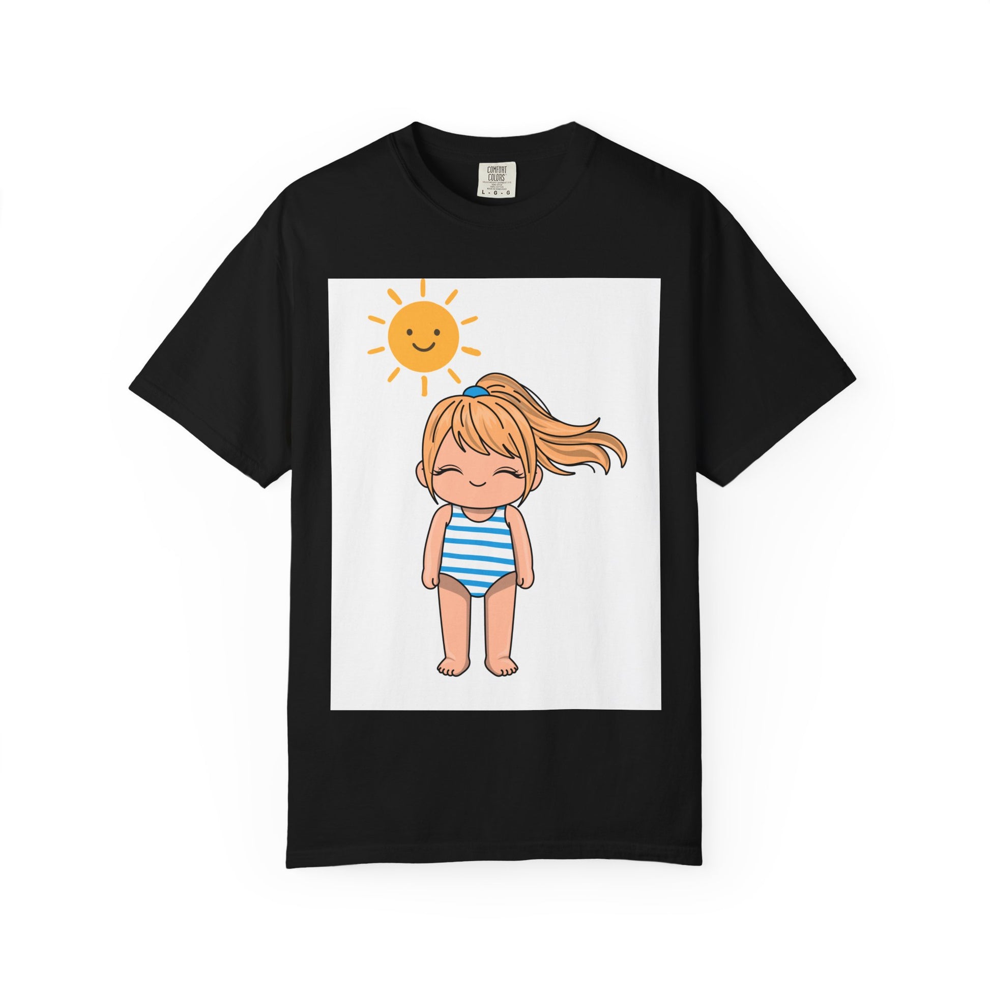 Cute Girl in Swimsuit T-Shirt — Sunny Beach Cartoon Tee