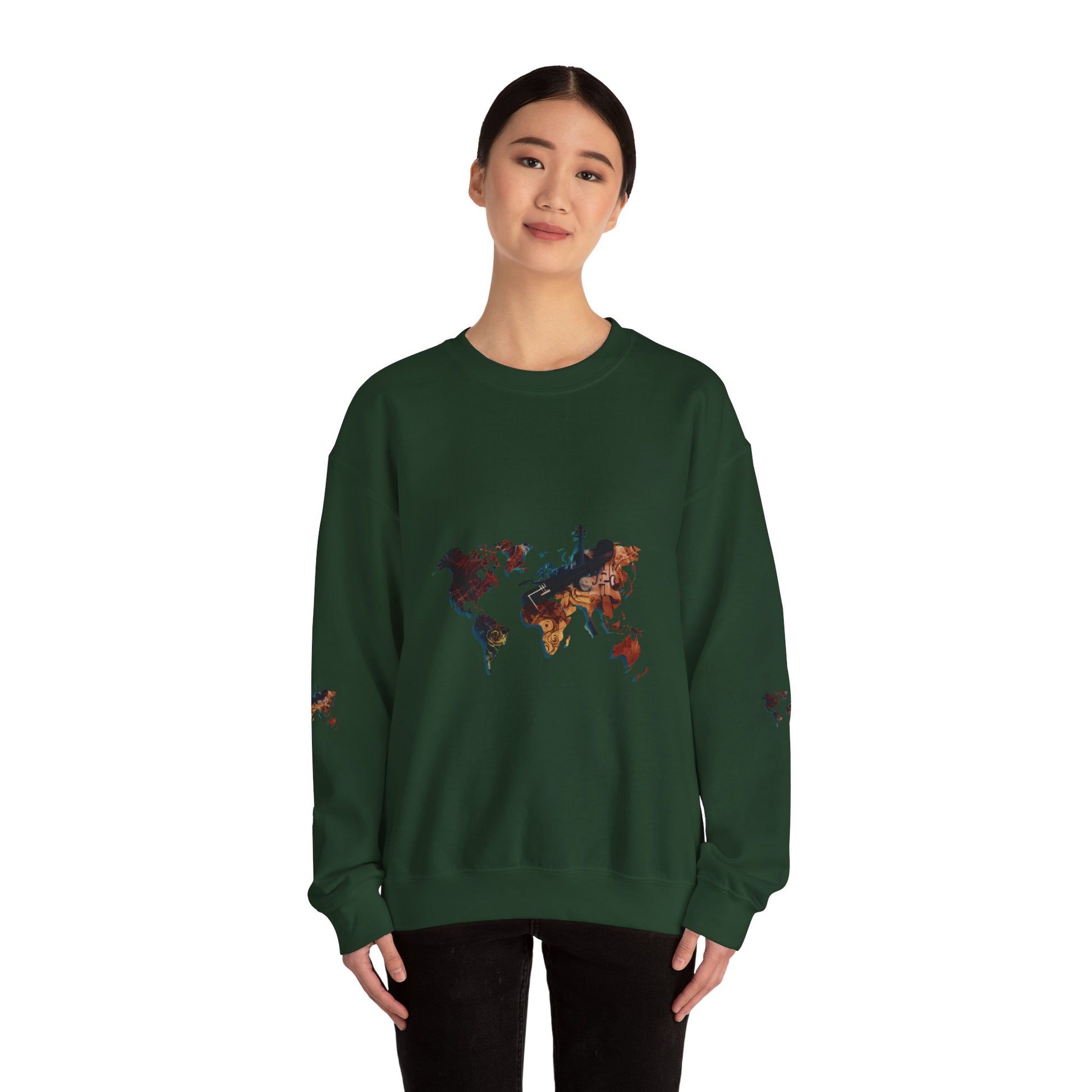World Map Marble Crewneck Sweatshirt — Artistic Travel Map Pullover