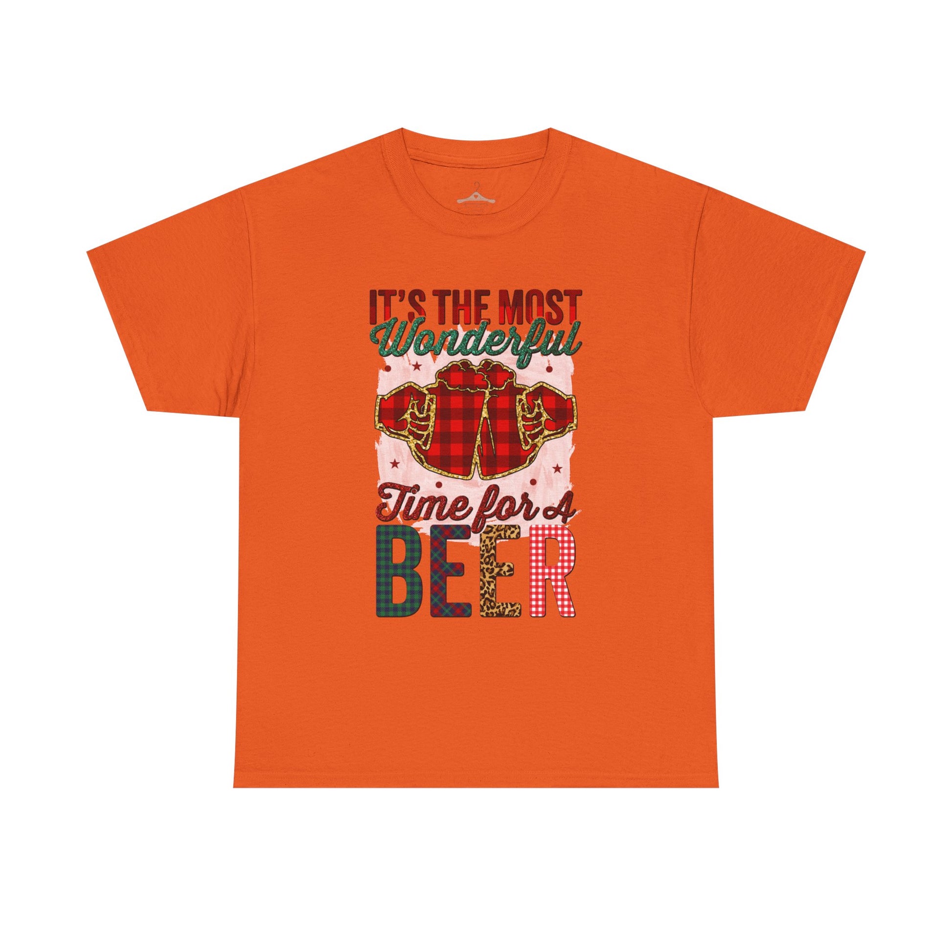 Holiday Beer T‑Shirt – "It's the Most Wonderful Time for a Beer" Plaid Santa Tee