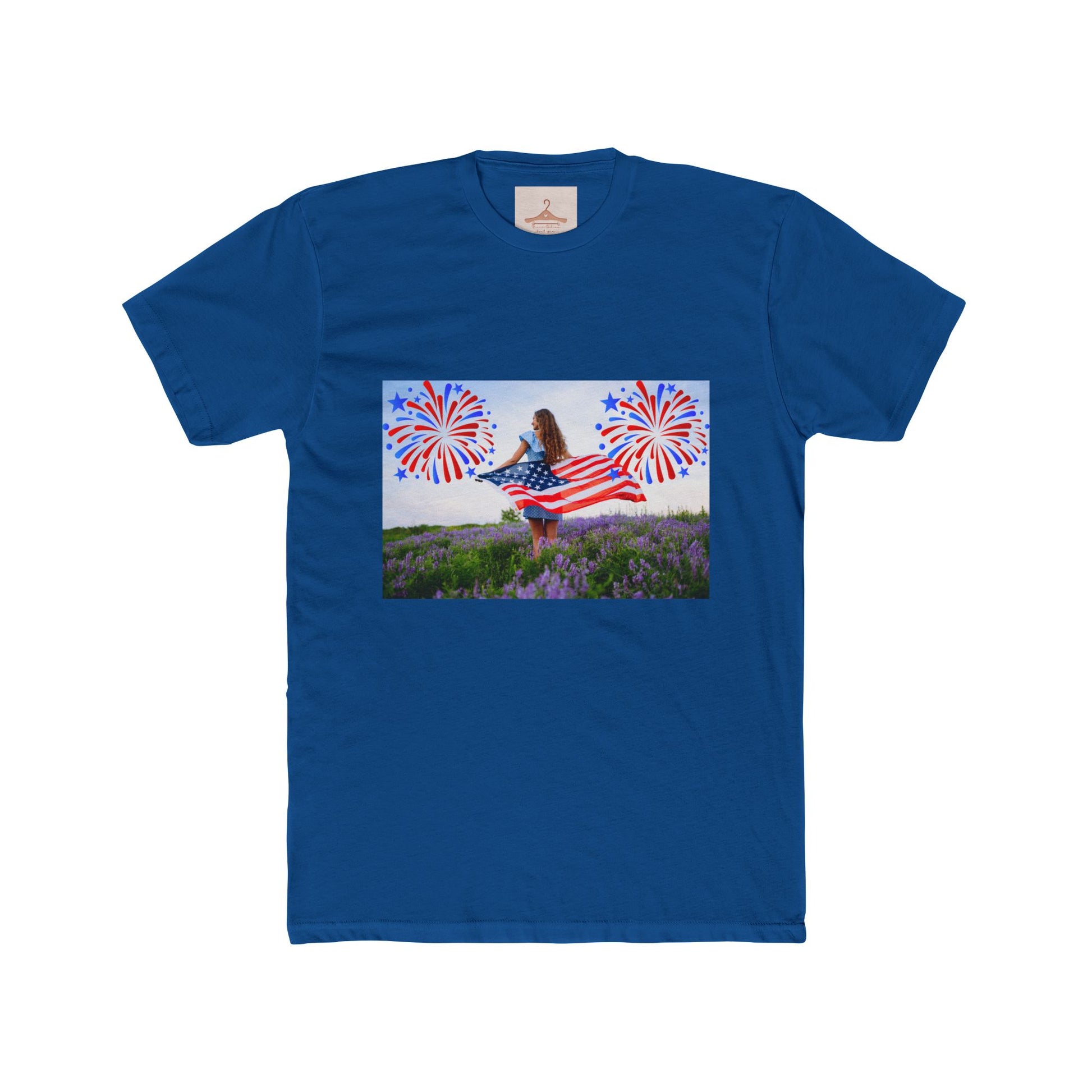 American Flag Fireworks Tee — Patriotic 4th of July Cotton Crew Shirt