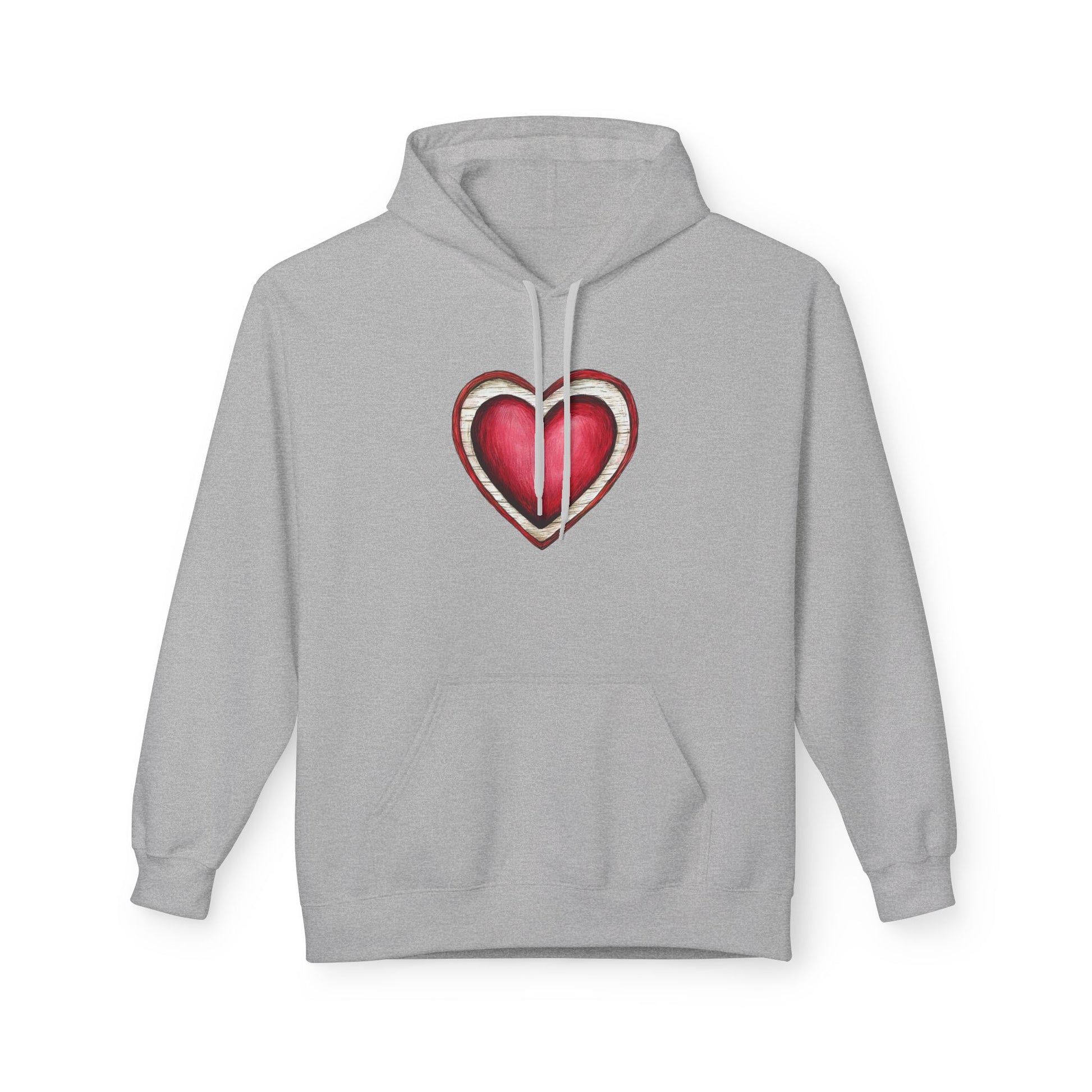 Heart Graphic Hoodie — Vintage Red Heart Chest Design