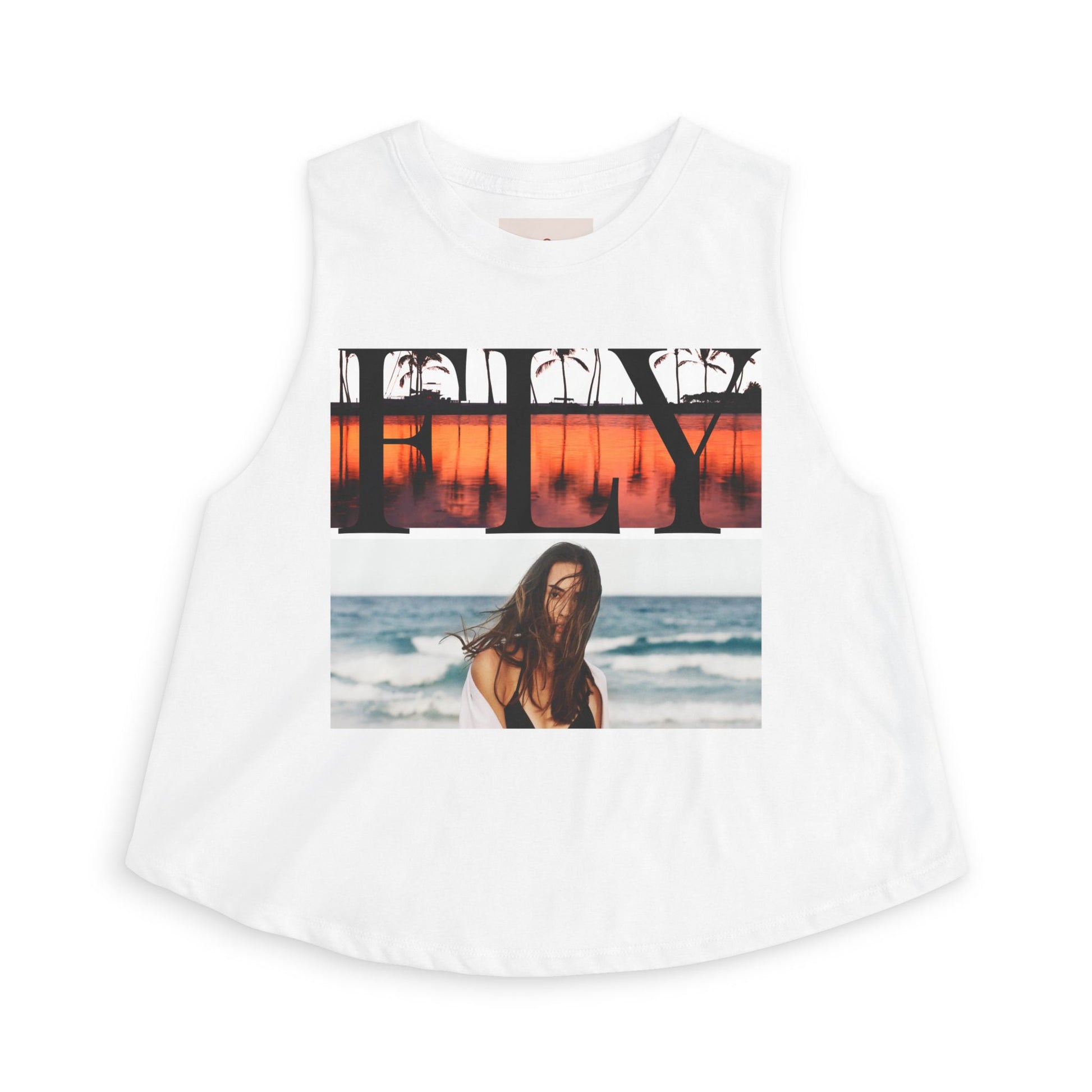 Beach Sunset Photo Crop Top — Women’s Coastal Graphic Tank