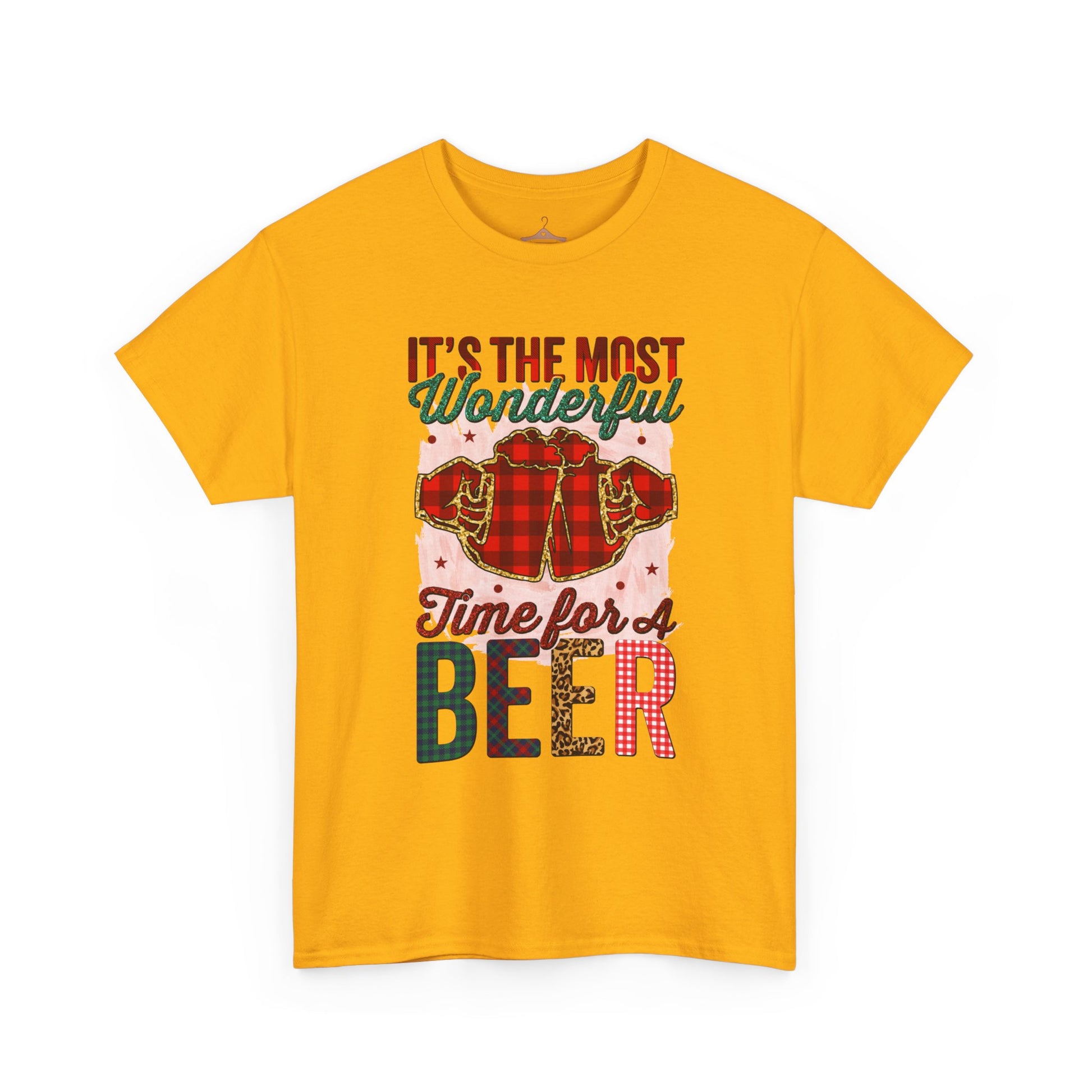 Holiday Beer T‑Shirt – "It's the Most Wonderful Time for a Beer" Plaid Santa Tee