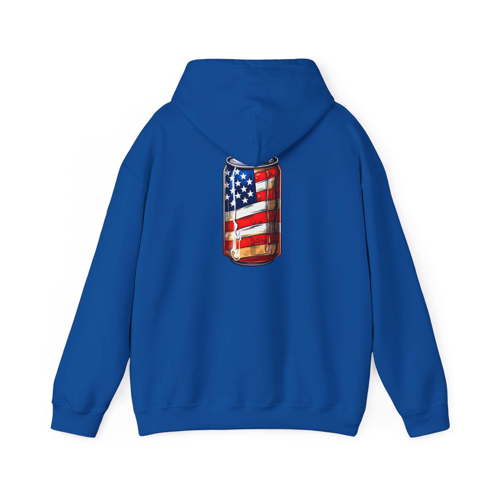American Flag Soda Can Hoodie — Patriotic Vintage Beverage Graphic Sweatshirt