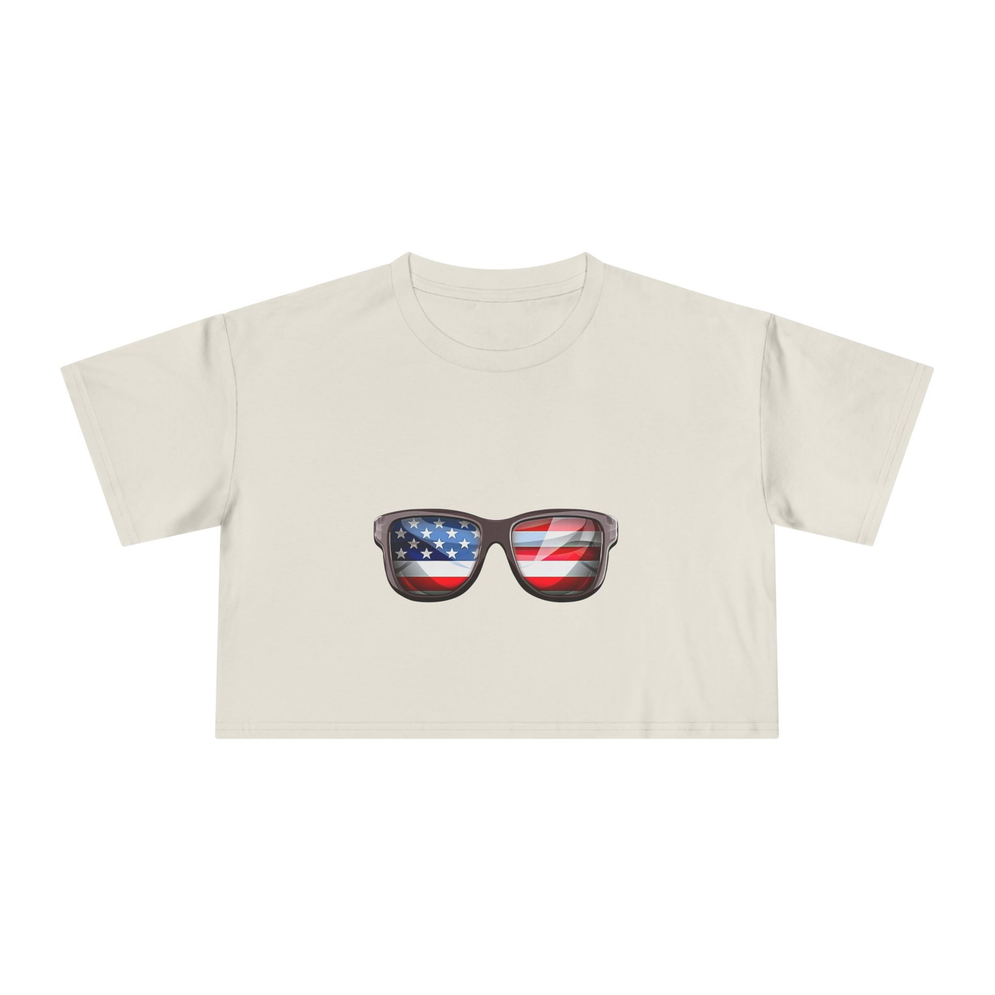 Patriotic Sunglasses Women's Crop Tee — American Flag Shades 4th of July Top