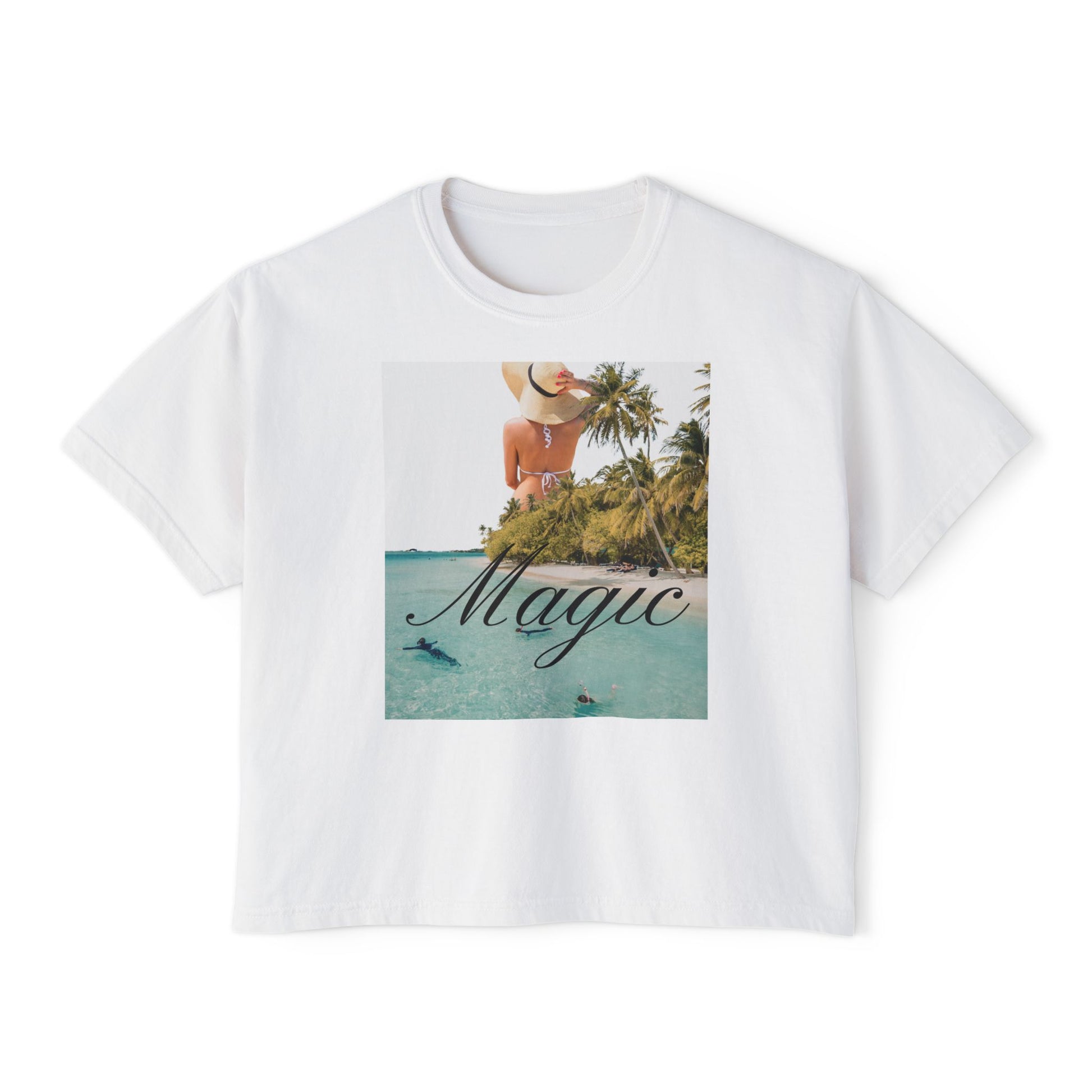 Magic Beach Crop Tee — Women's Boxy Tropical Graphic T‑Shirt