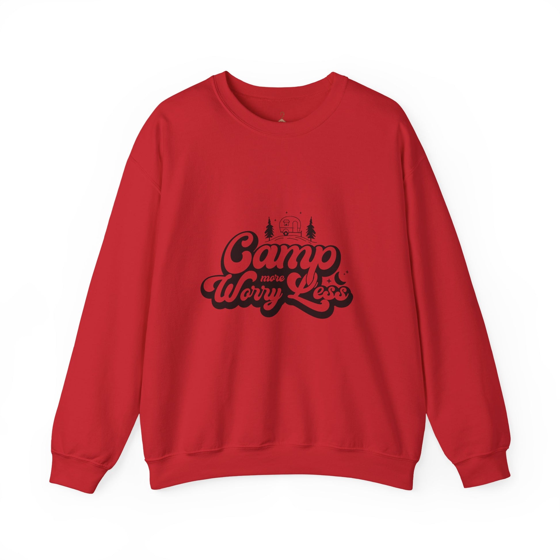 Camp More Worry Less Sweatshirt — Retro Camping Crewneck