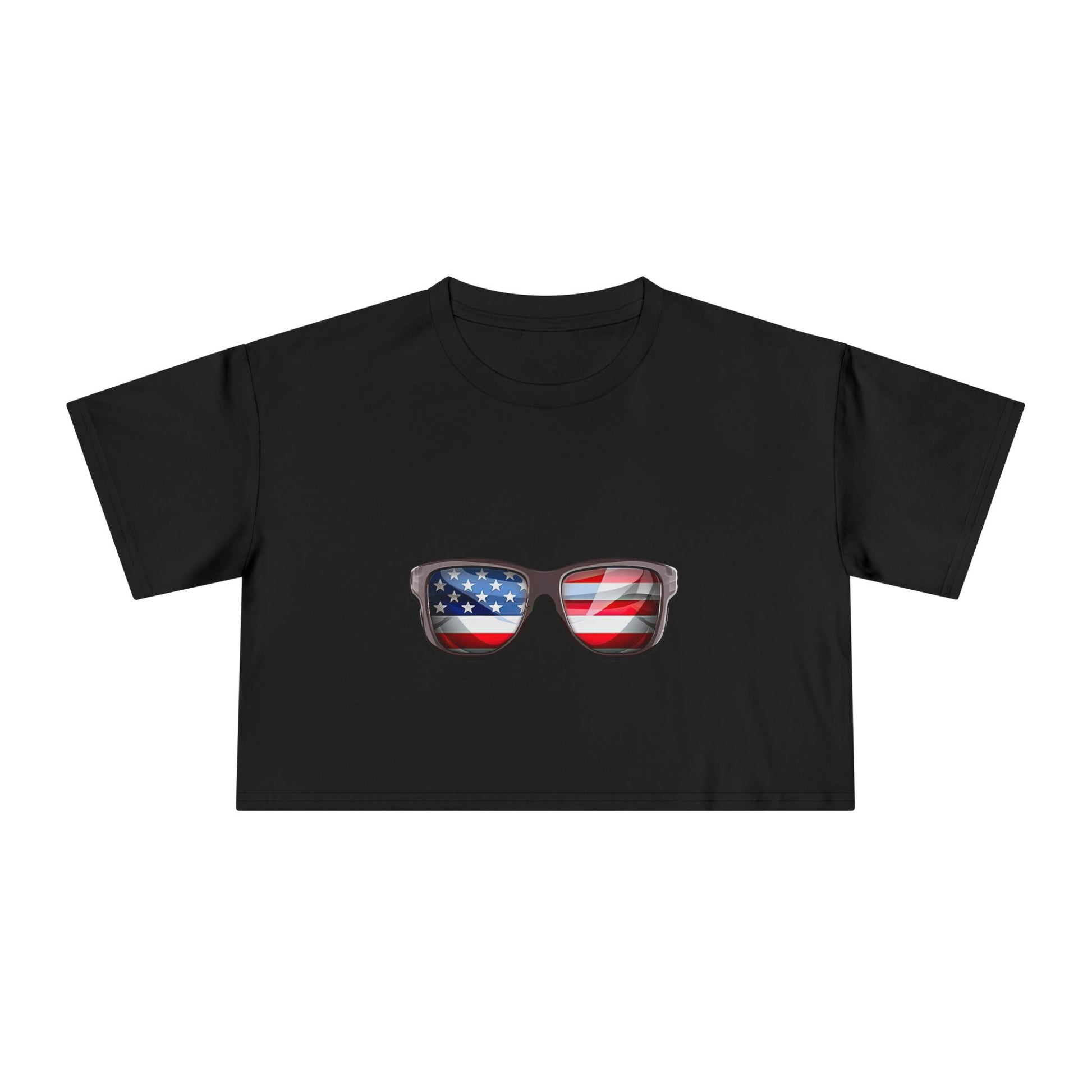 Patriotic Sunglasses Women's Crop Tee — American Flag Shades 4th of July Top