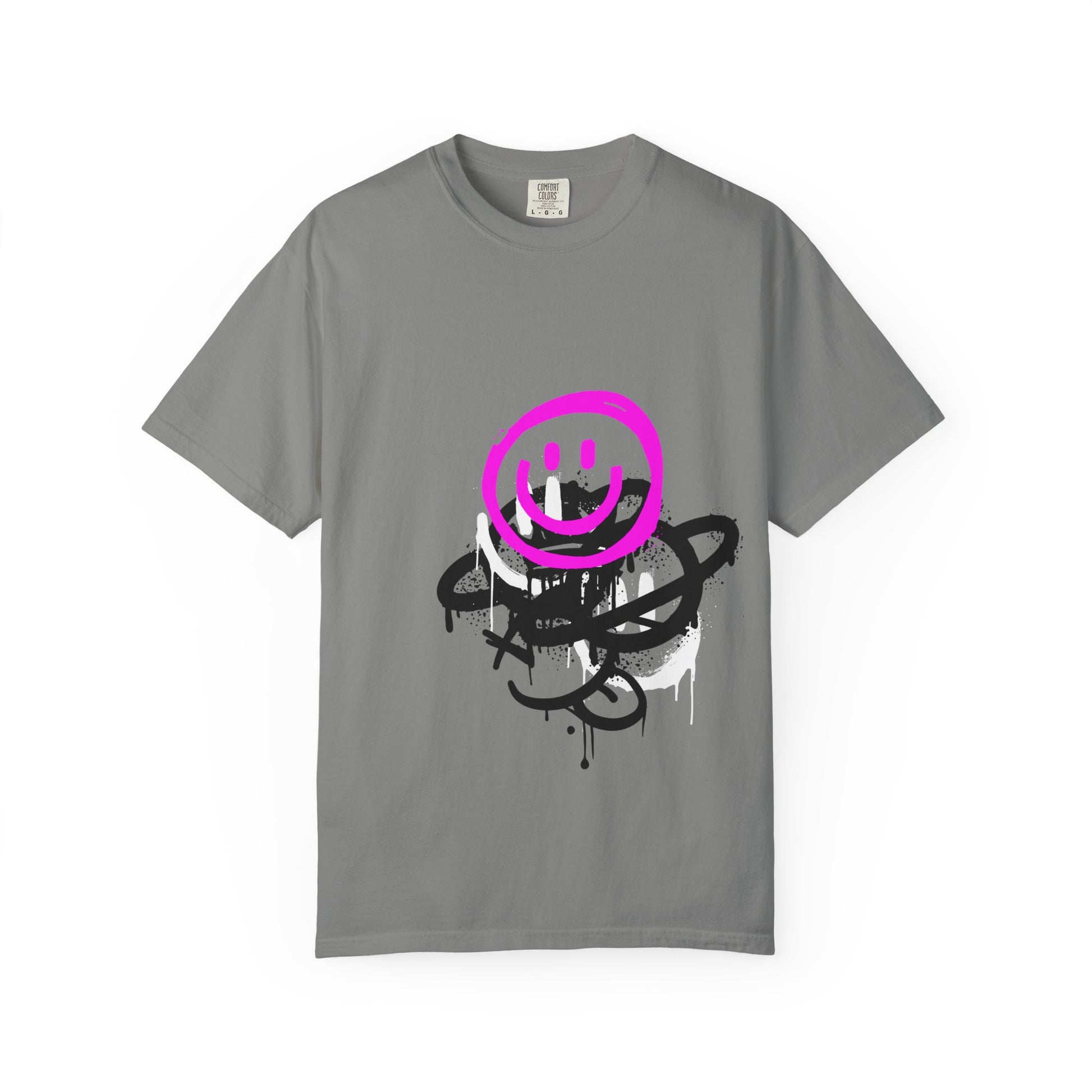 Smiley Graffiti T-Shirt — Neon Pink Drip Streetwear Tee