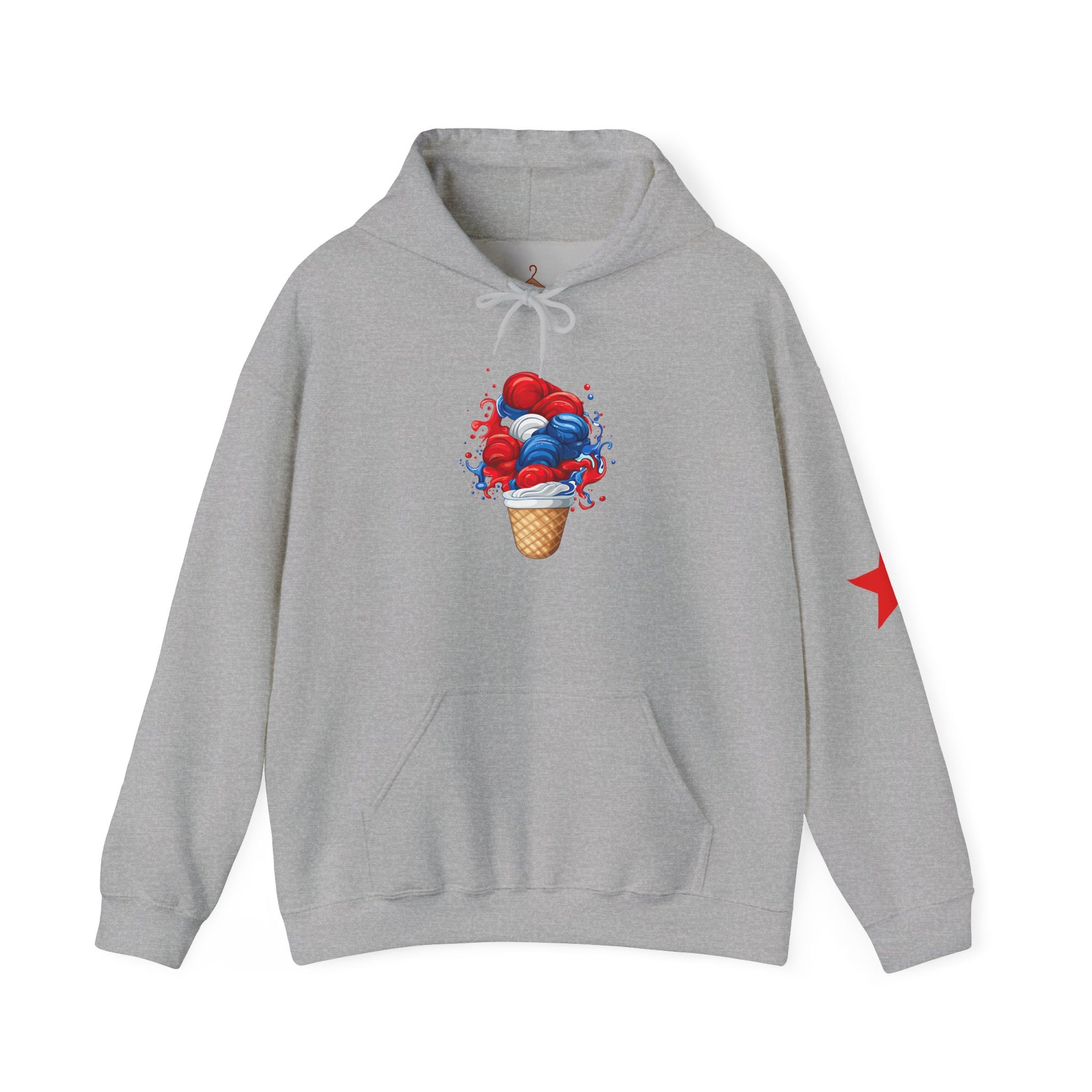 Ice Cream Cone Hoodie — Red, White & Blue Swirl Patriotic Ice Cream Graphic Hooded Sweatshirt
