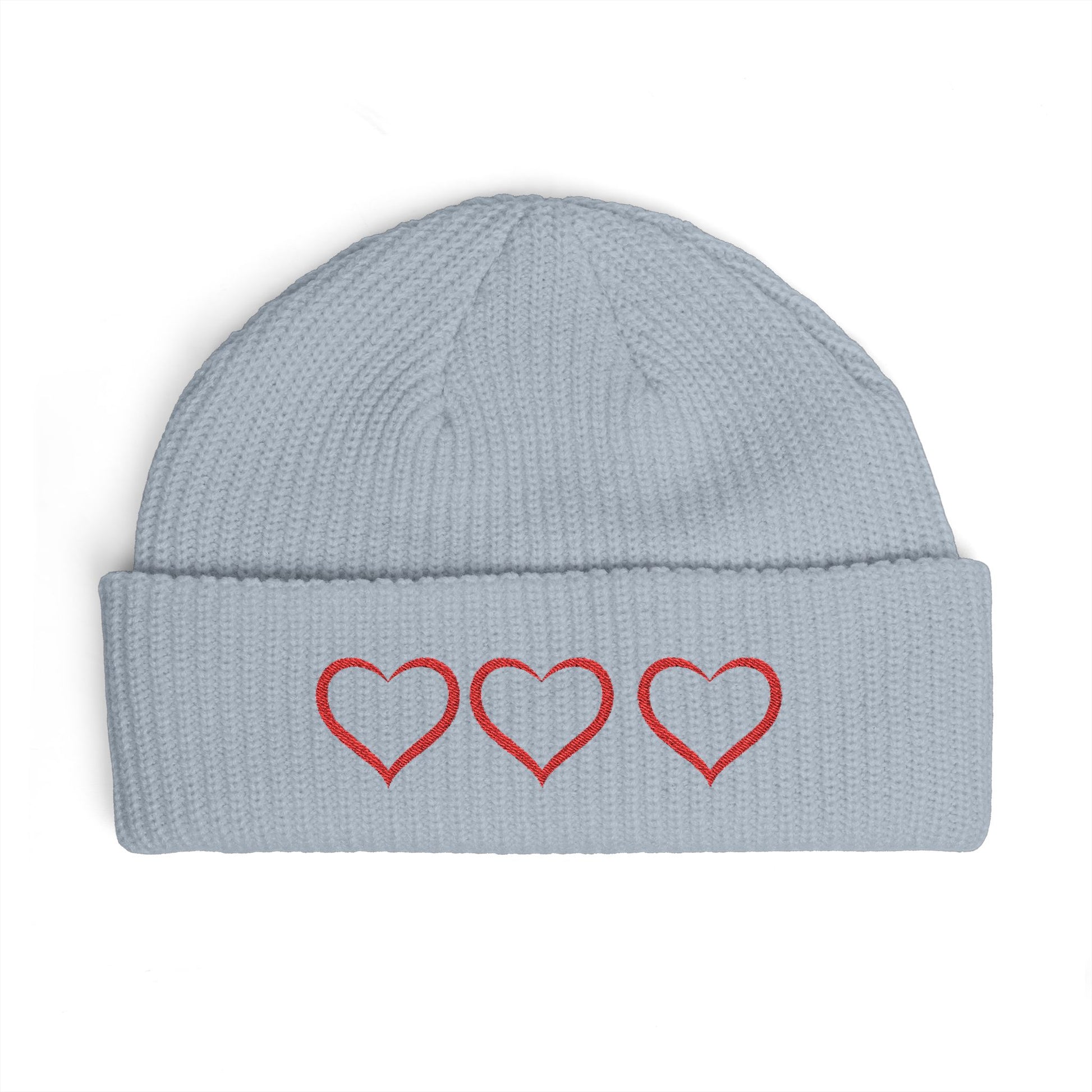 Embroidered Triple Heart Cuff Beanie — Cozy Valentine Knit Hat