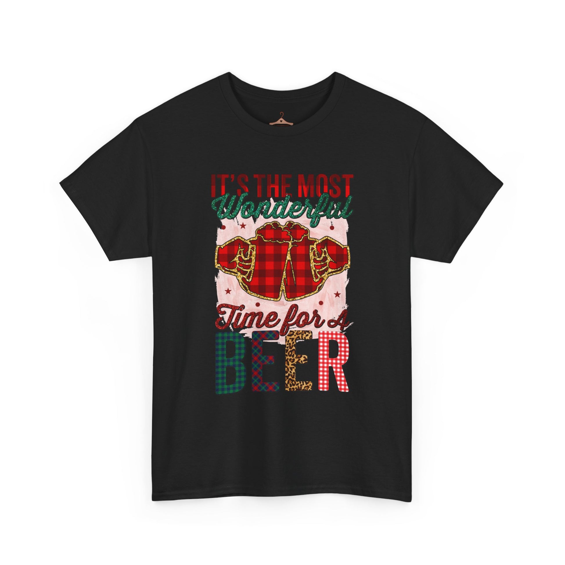 Holiday Beer T‑Shirt – "It's the Most Wonderful Time for a Beer" Plaid Santa Tee
