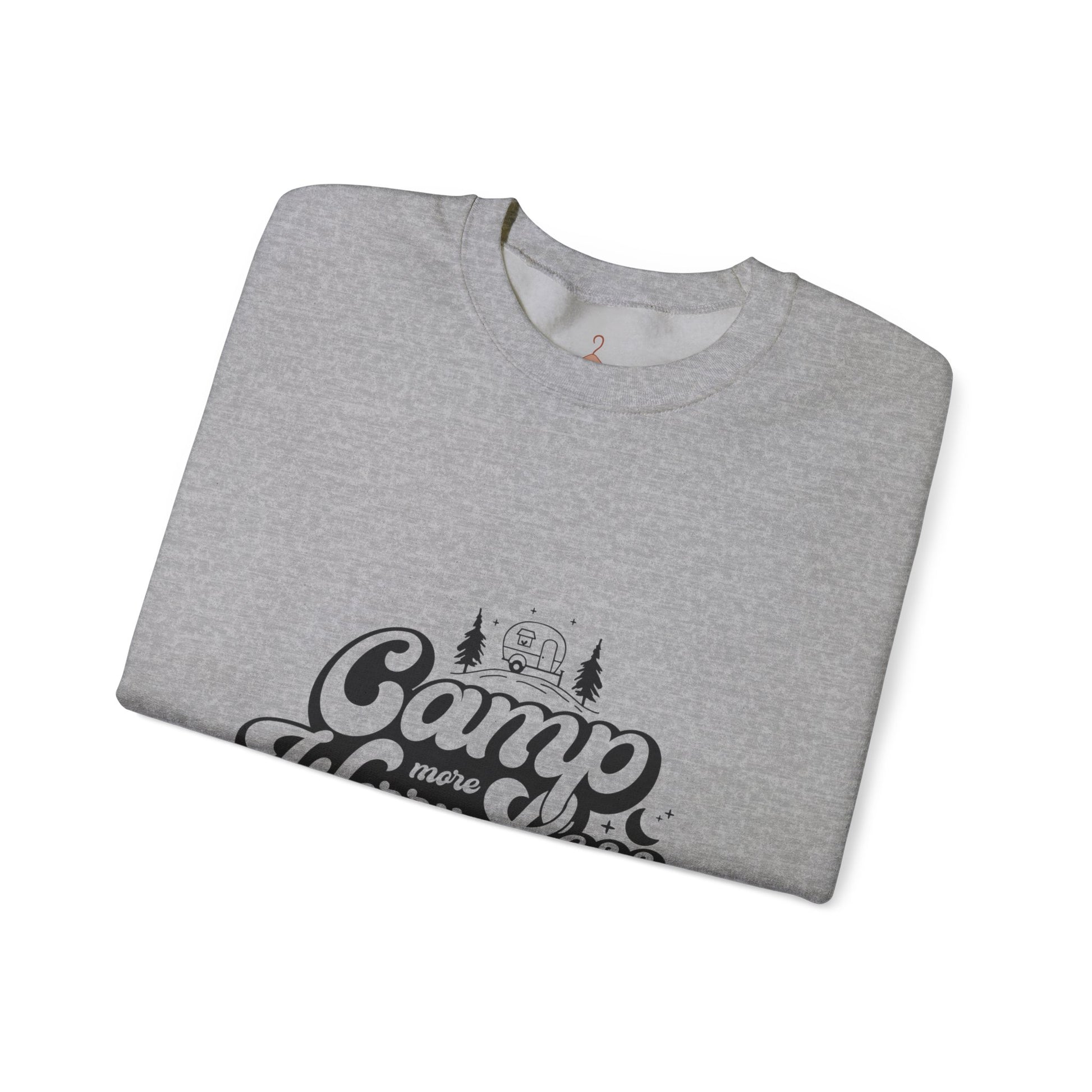 Camp More Worry Less Sweatshirt — Retro Camping Crewneck
