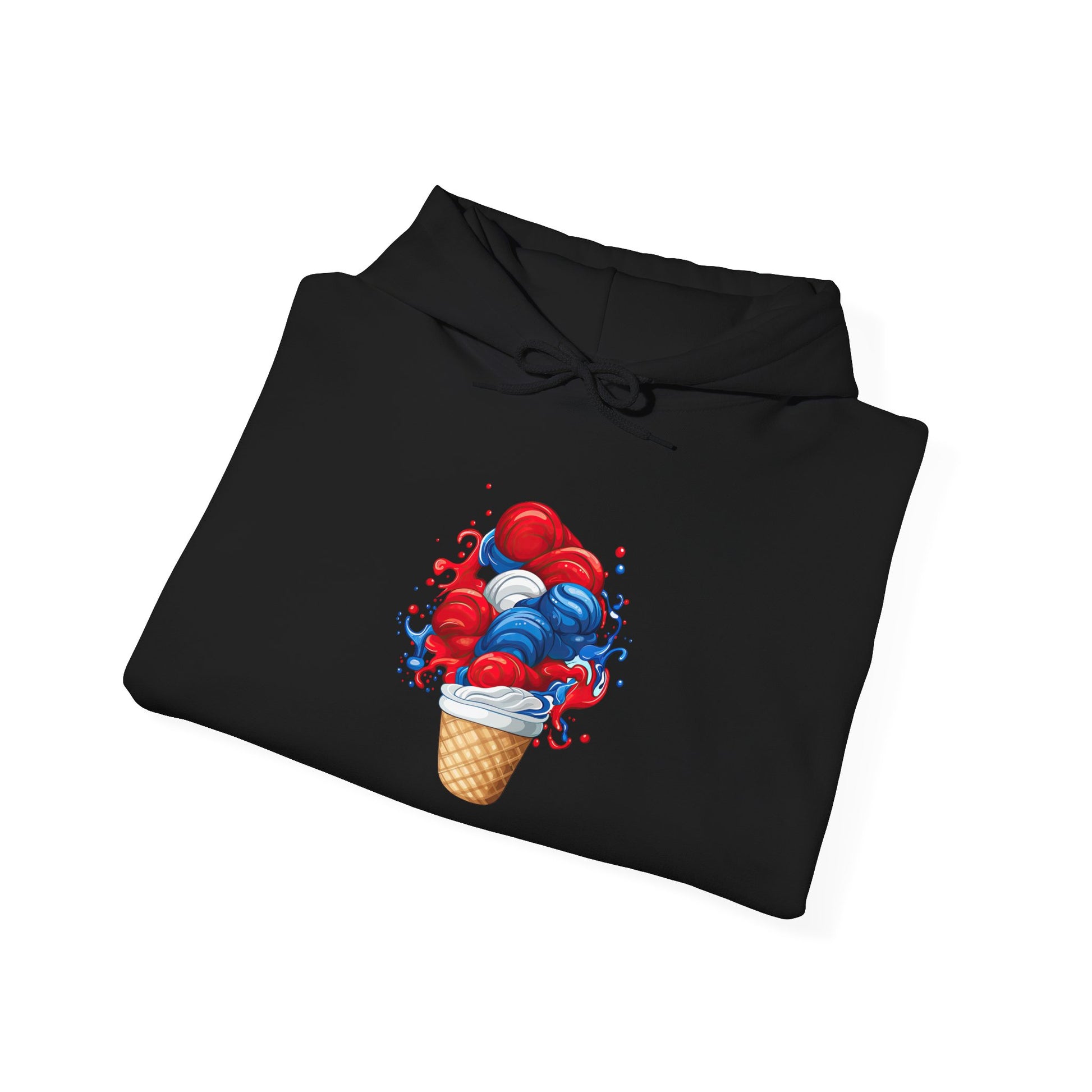 Ice Cream Cone Hoodie — Red, White & Blue Swirl Patriotic Ice Cream Graphic Hooded Sweatshirt