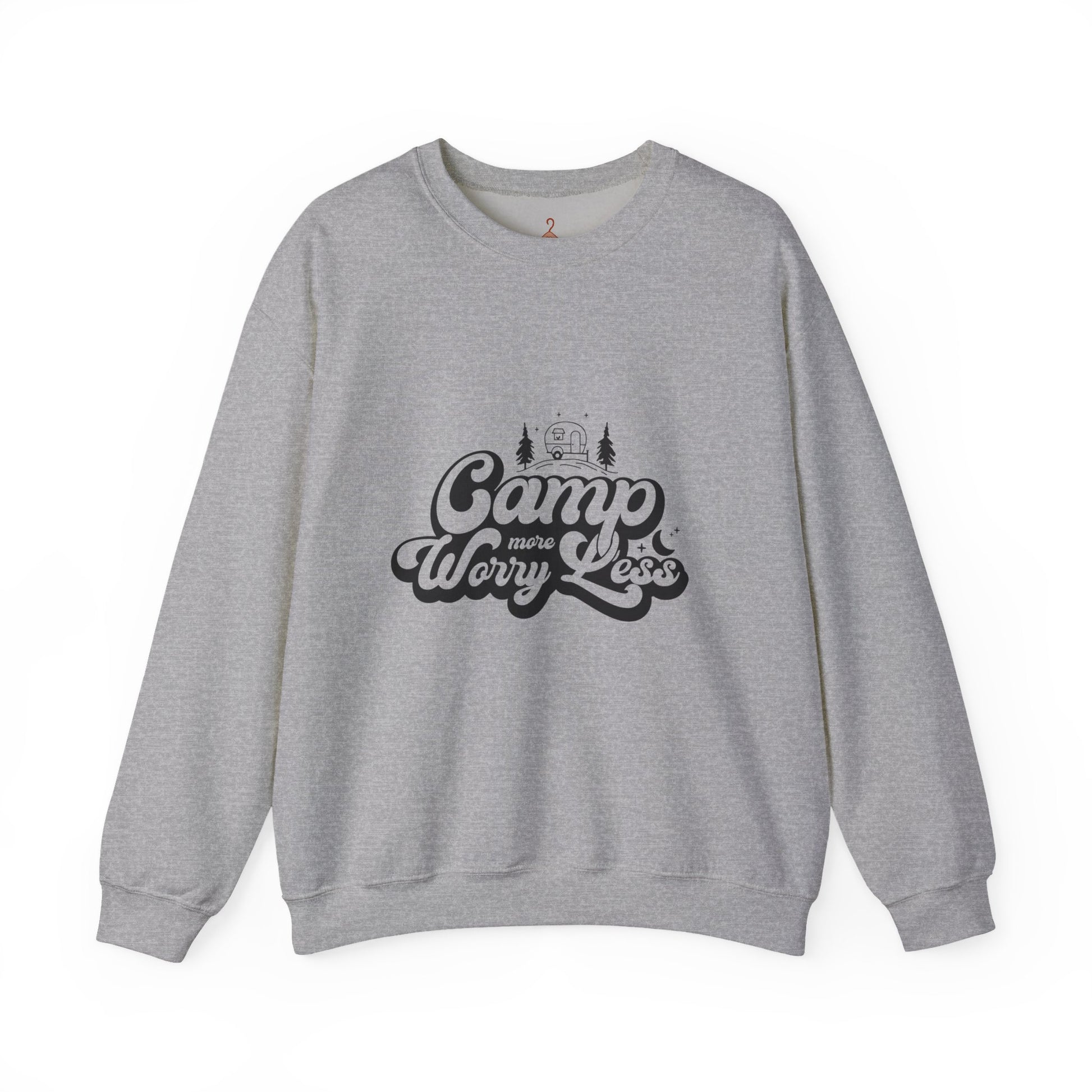 Camp More Worry Less Sweatshirt — Retro Camping Crewneck