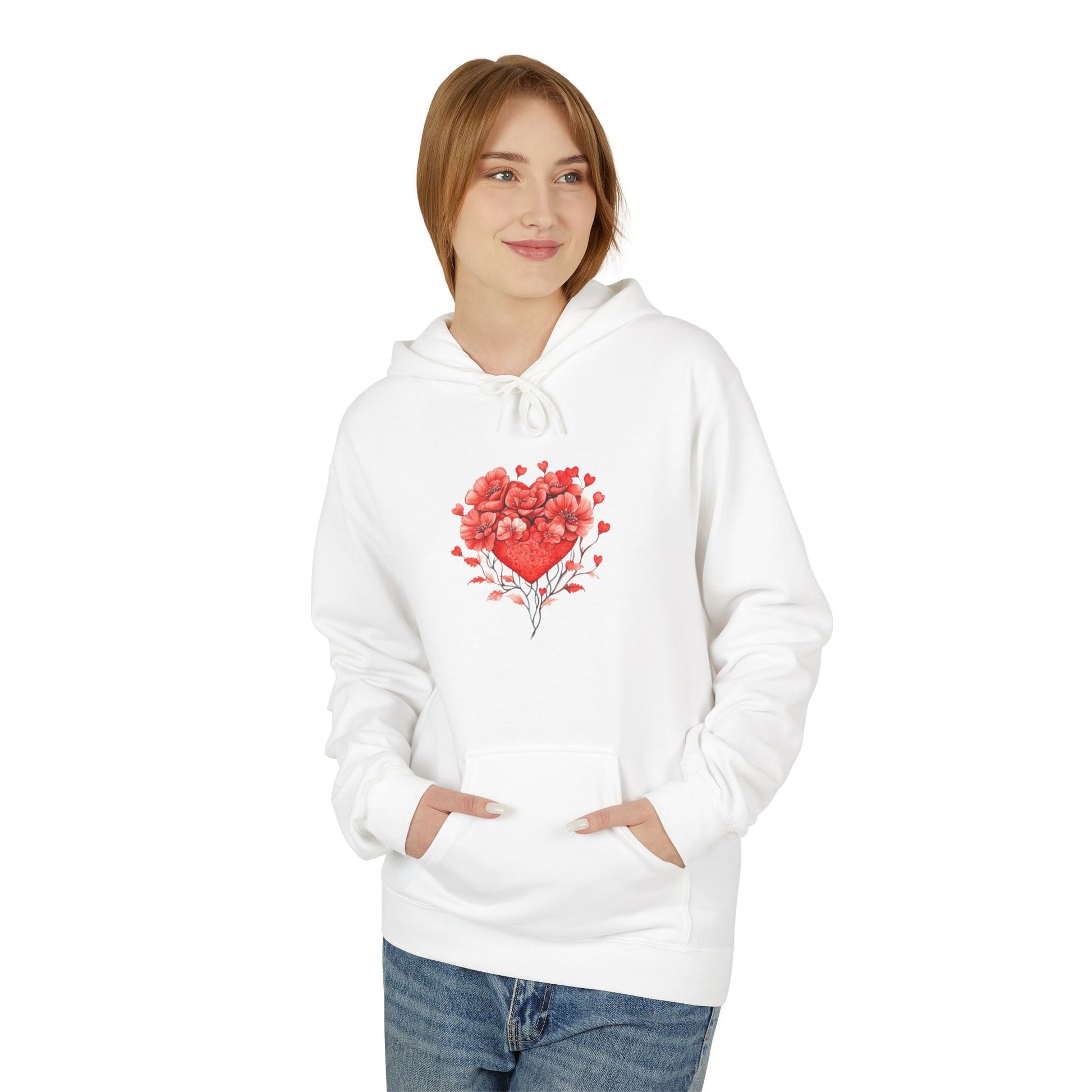Heart of Roses Hoodie — Floral Heart Graphic Sweatshirt for Valentine's Day