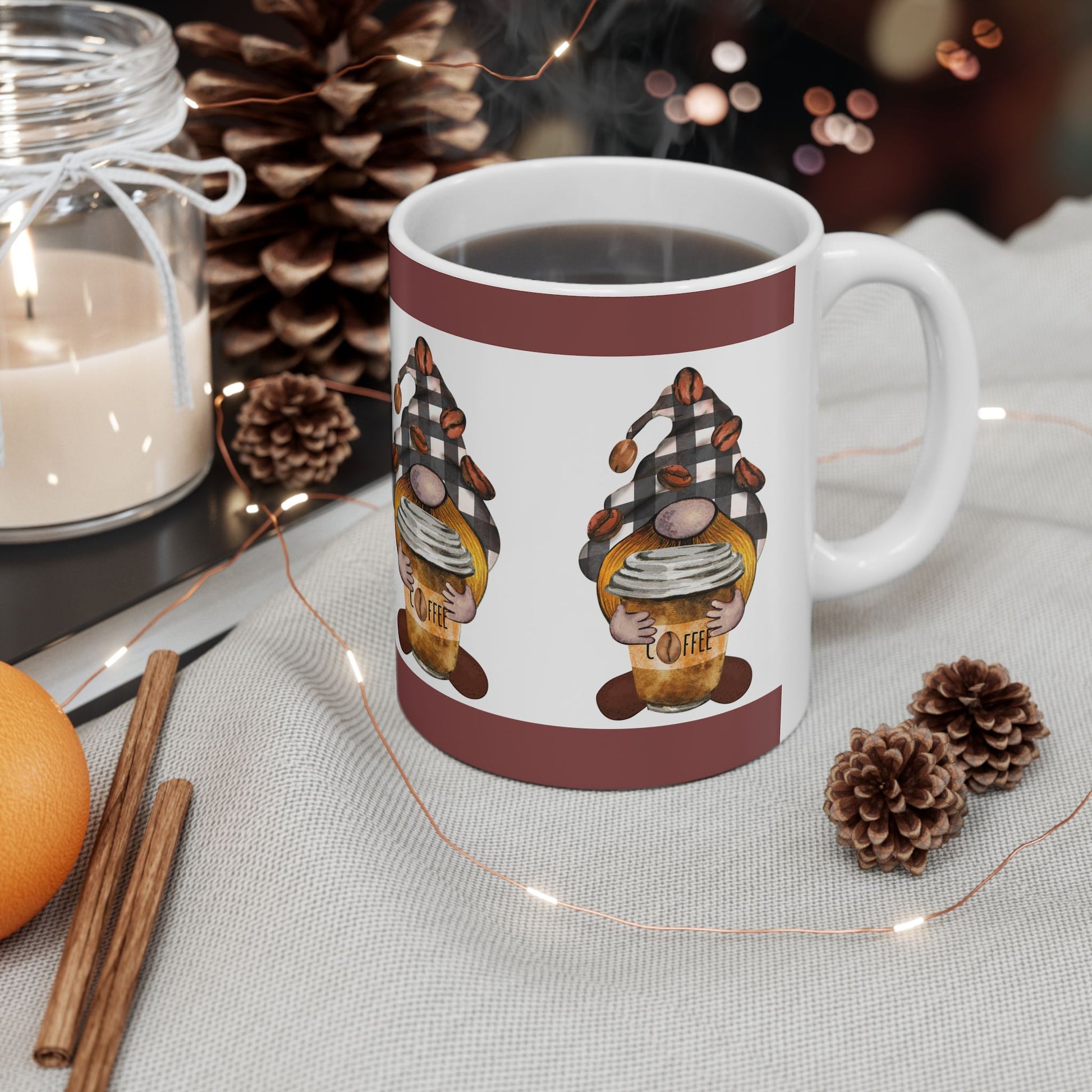 Coffee Gnome Ceramic Mug — Cute Gnome Holding Coffee Cup (11oz & 15oz)