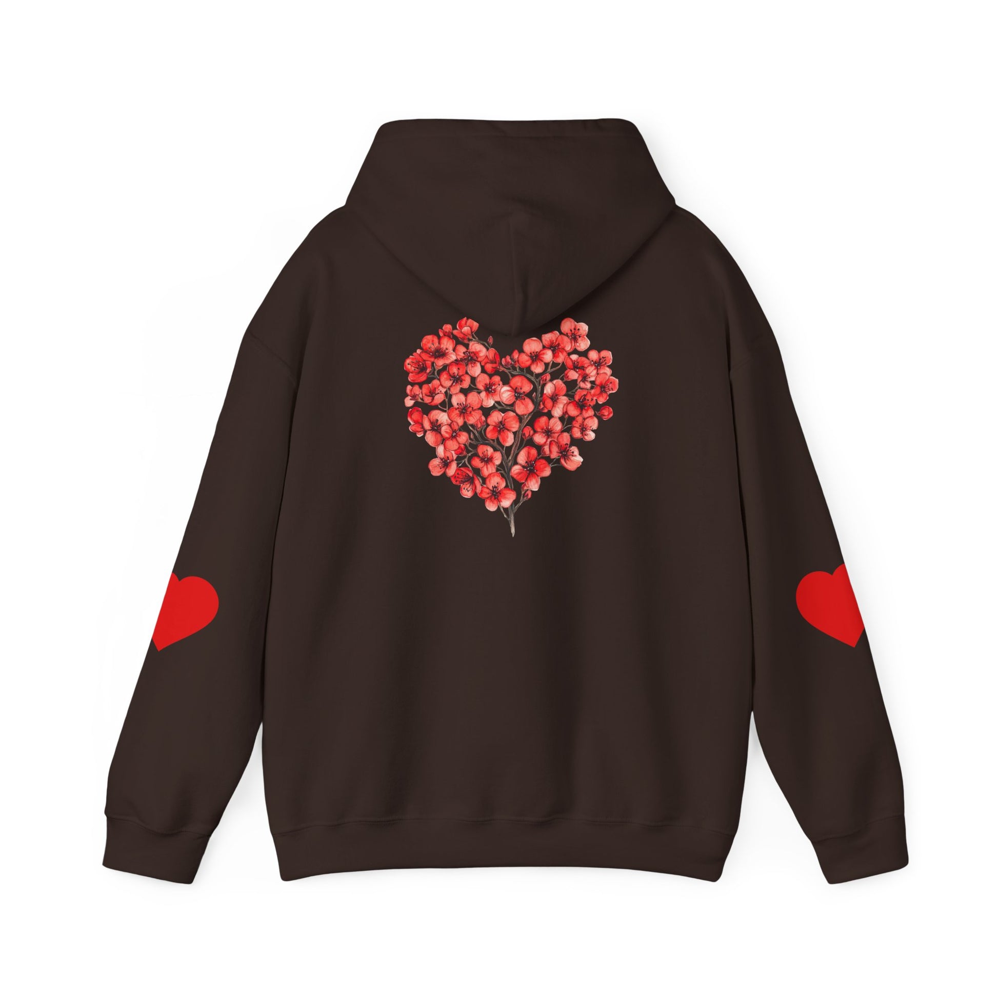 Heart Bouquet Hoodie — Floral Heart Pullover with Elbow Hearts