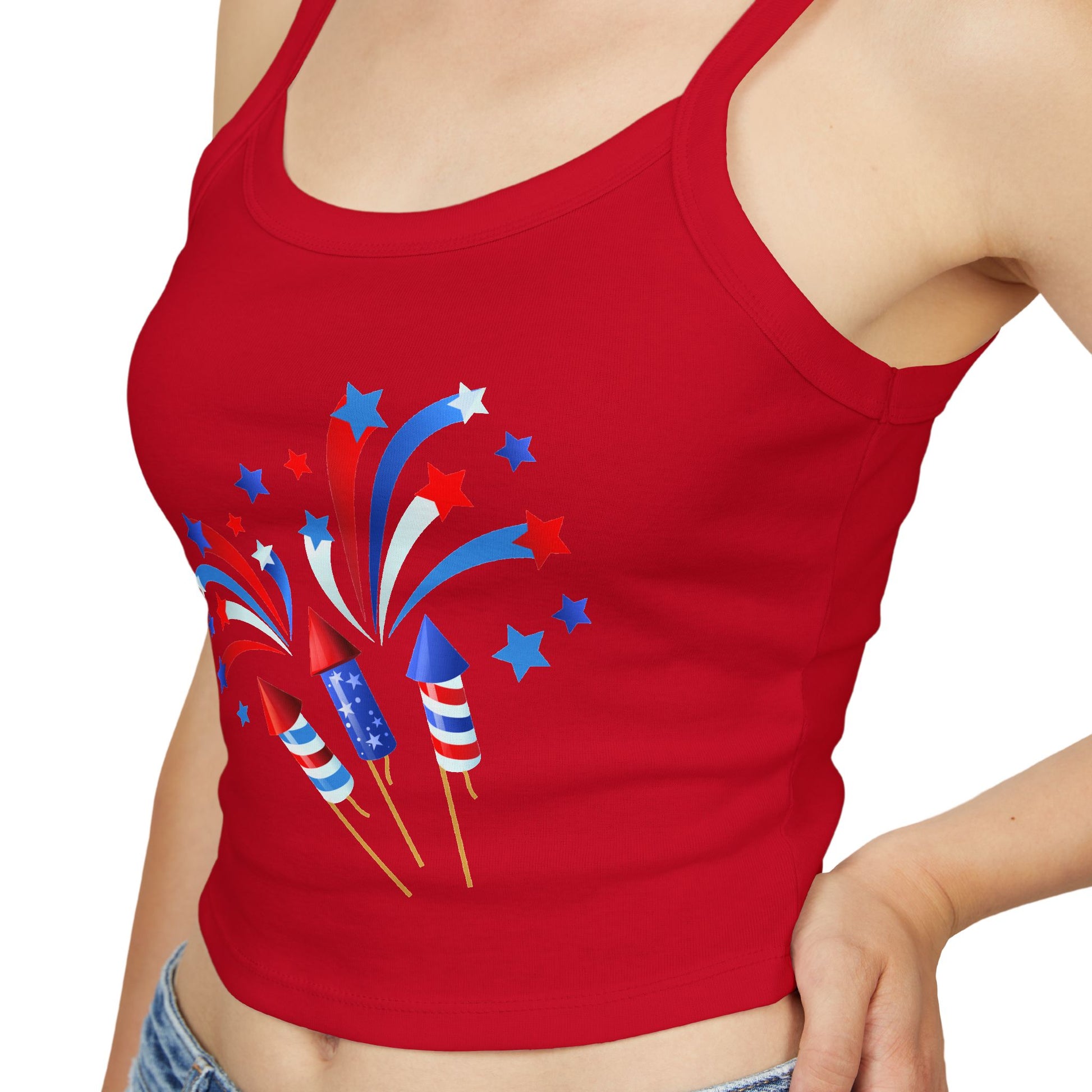 Patriotic Fireworks Tank Top — Red, White & Blue Rocket Sparkle