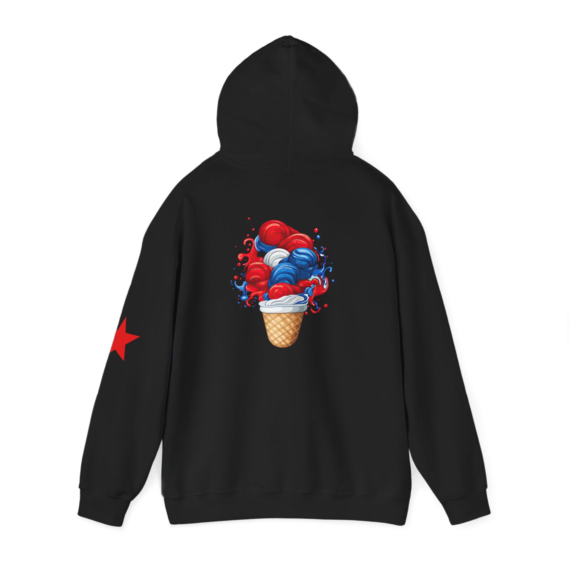 Ice Cream Cone Hoodie — Red, White & Blue Swirl Patriotic Ice Cream Graphic Hooded Sweatshirt