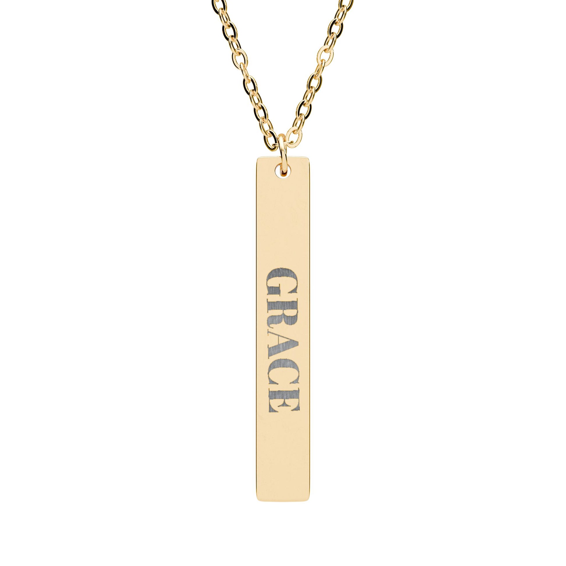 Engraved Vertical Bar Necklace — "GRACE" Pendant (Silver or Rose Gold)