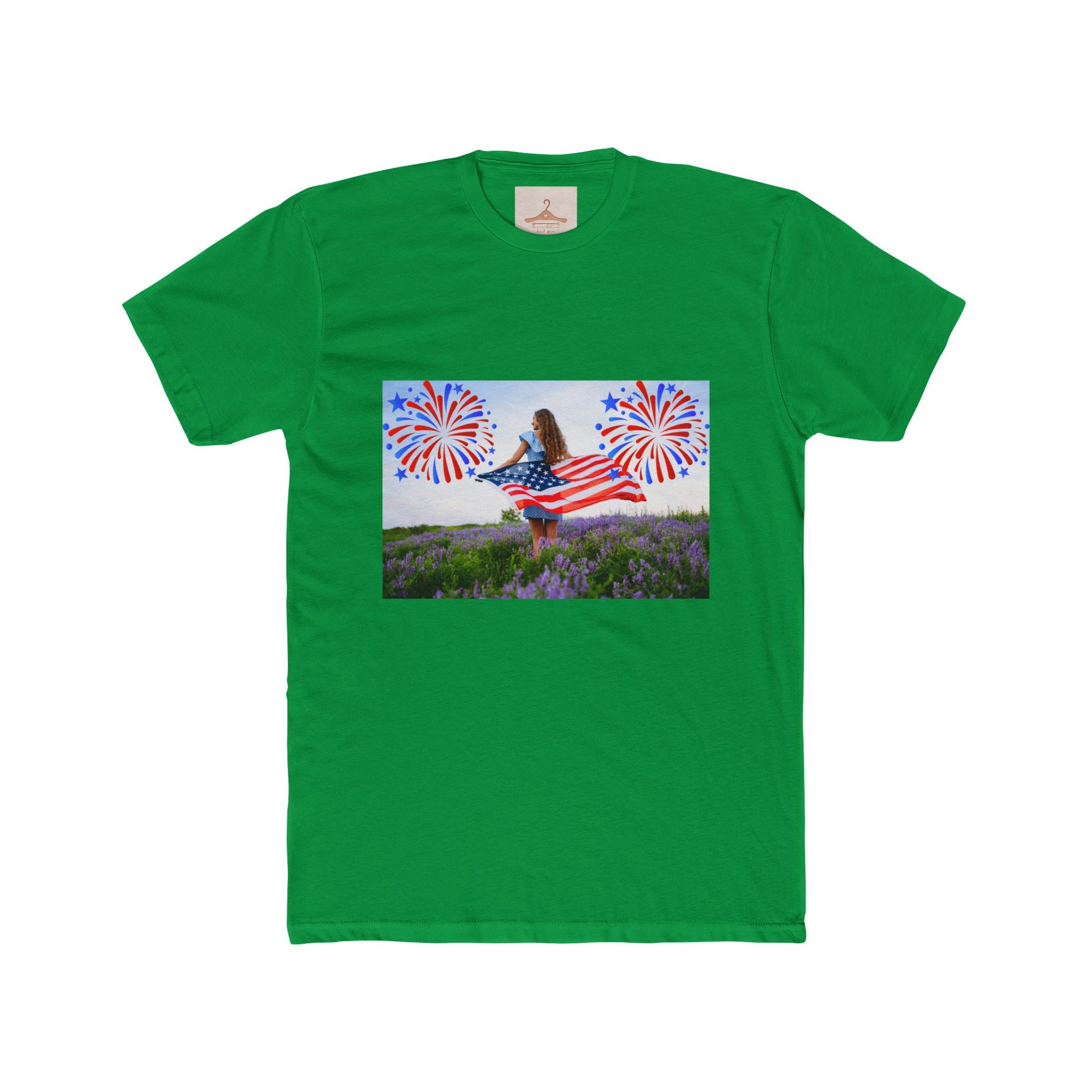 American Flag Fireworks Tee — Patriotic 4th of July Cotton Crew Shirt