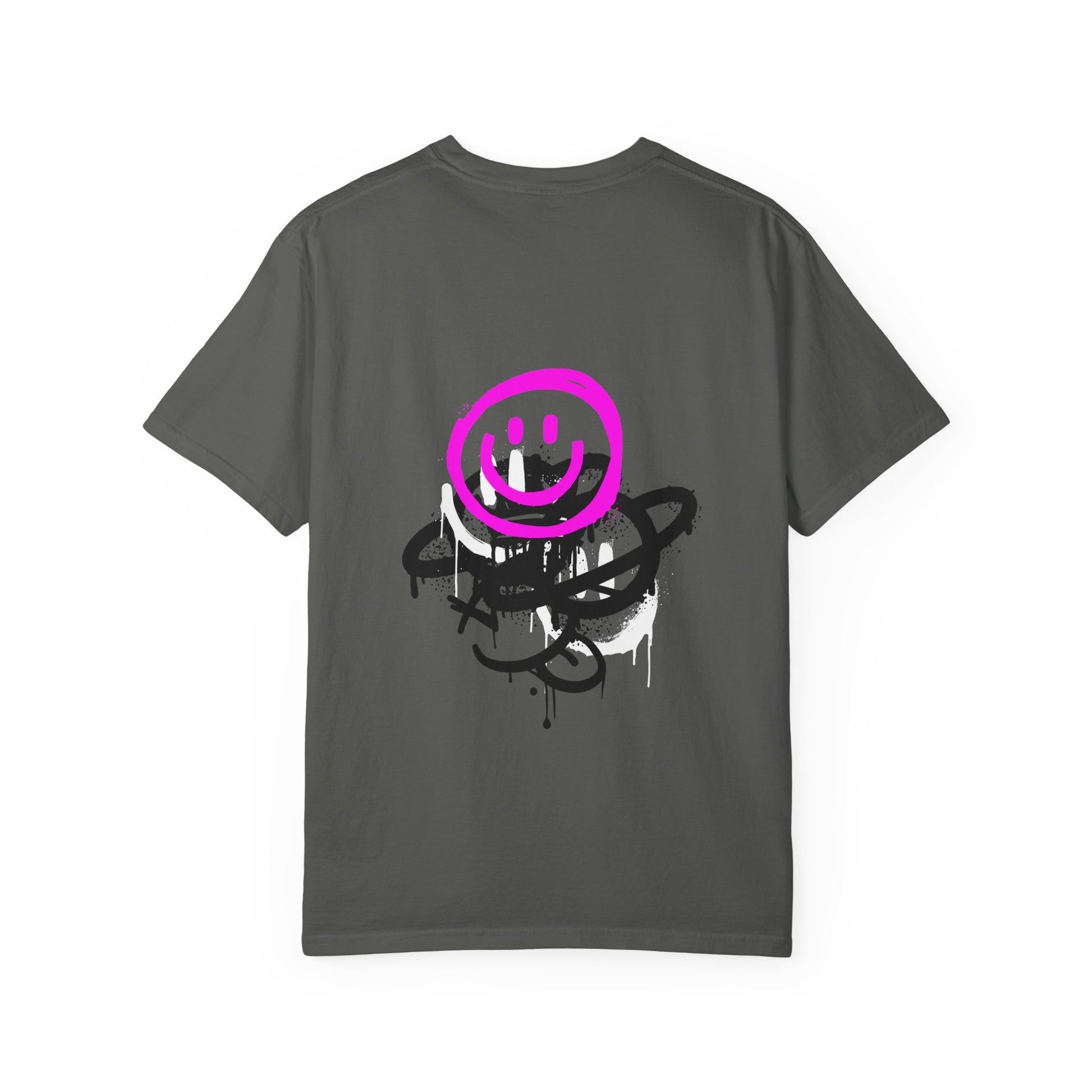 Smiley Graffiti T-Shirt — Neon Pink Drip Streetwear Tee