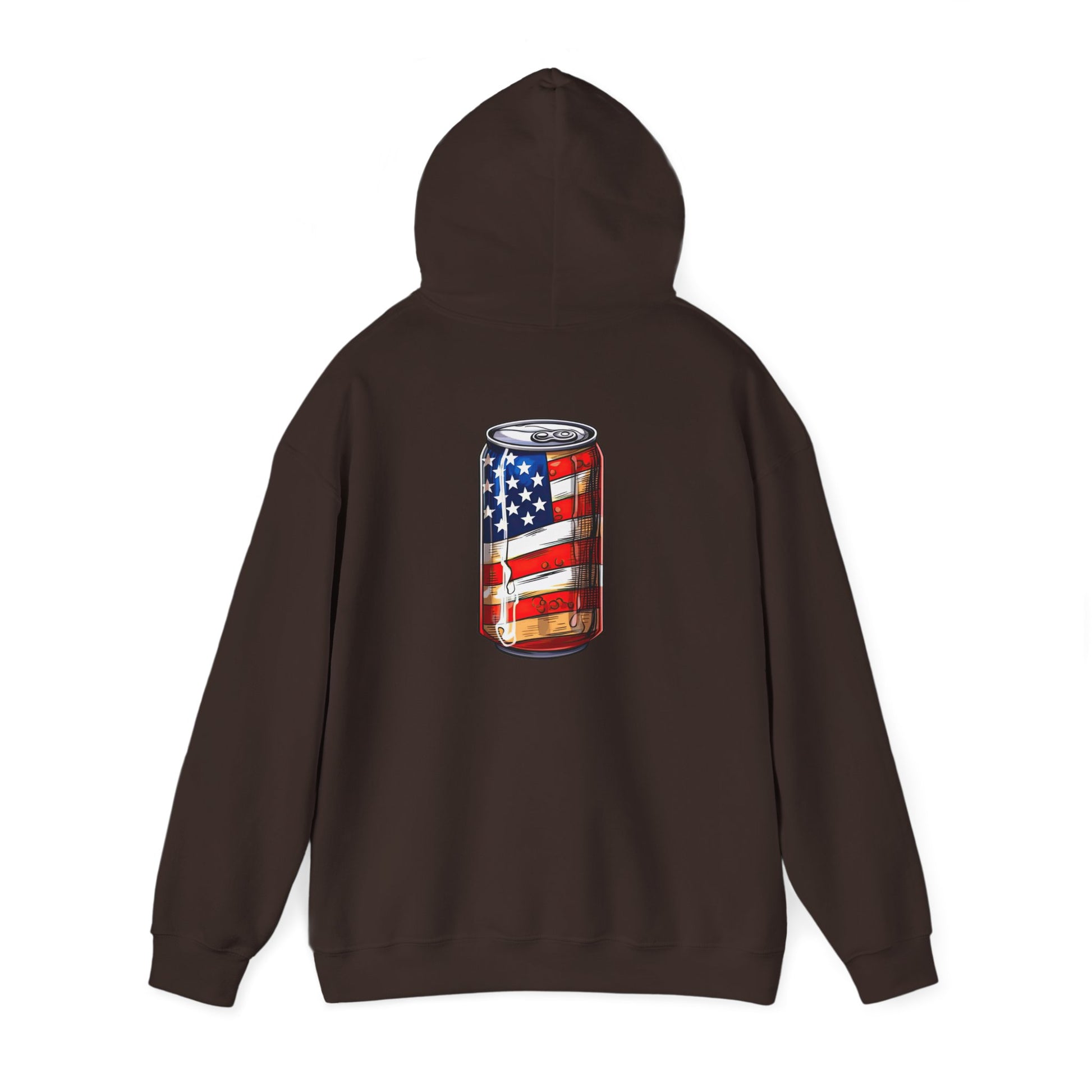 American Flag Soda Can Hoodie — Patriotic Vintage Beverage Graphic Sweatshirt