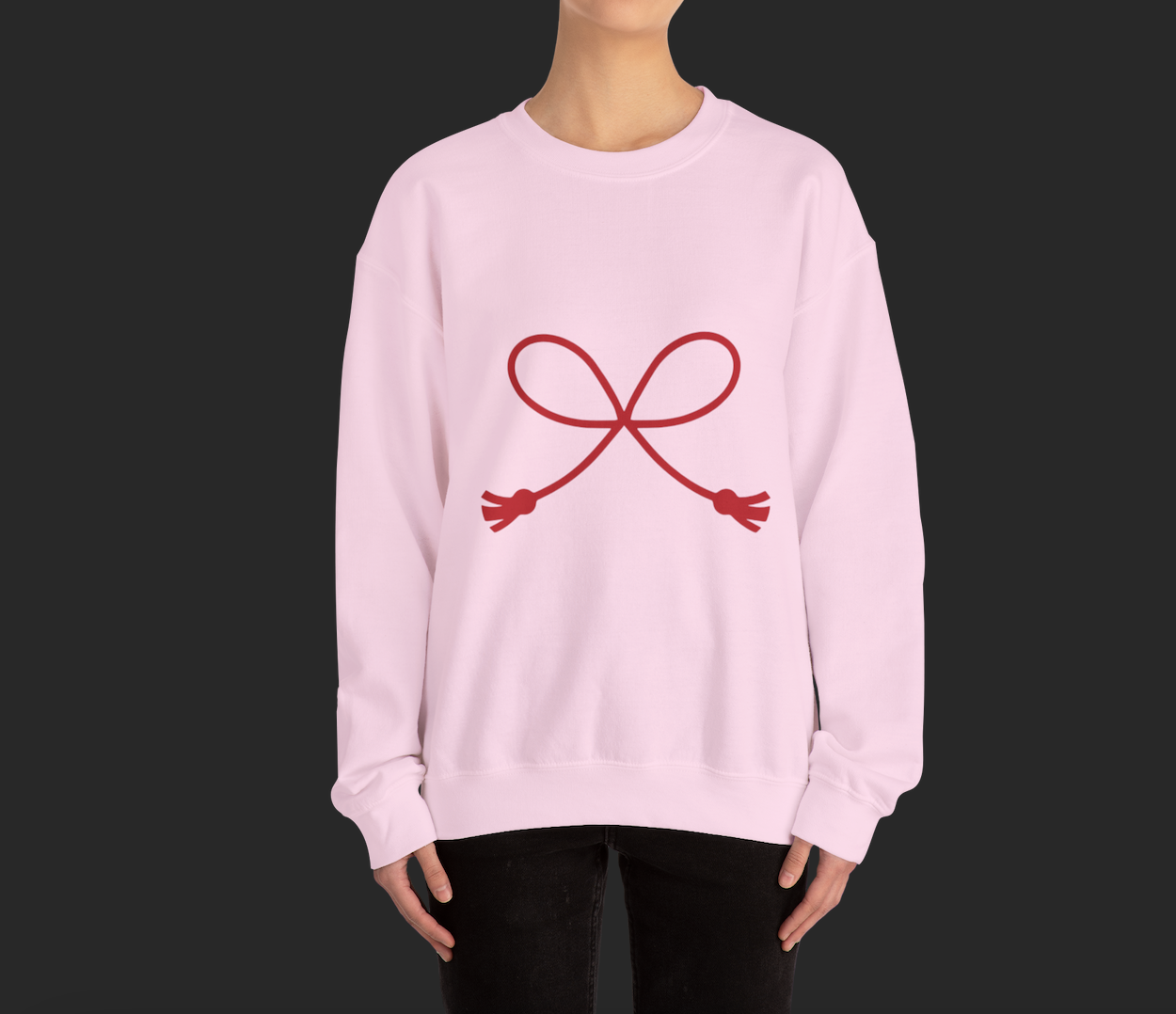 Crewneck Sweatshirt — Minimal Red Bow Graphic, Cute Gift for Her & Holidays