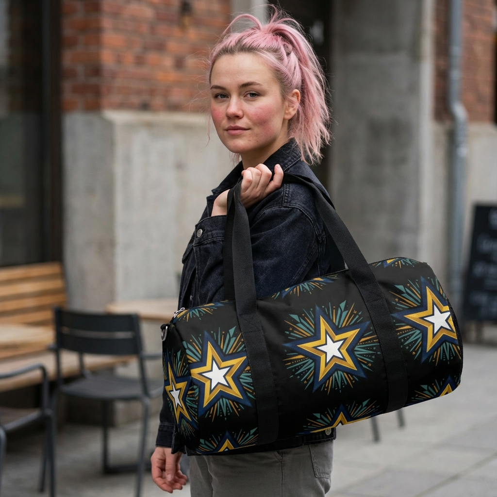 Starburst Duffel Bag — Navy & Gold Athletic Travel Bag