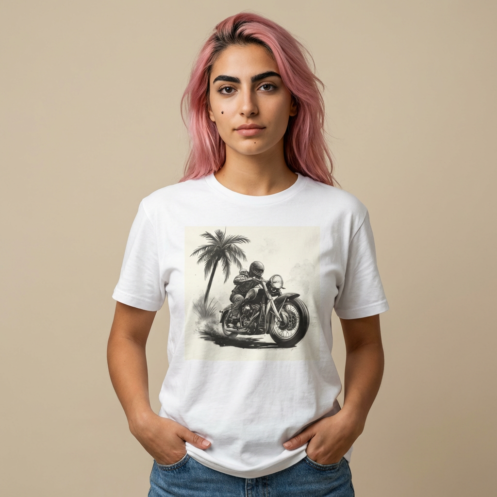 Vintage Motorcycle Tee — Retro Biker Palm Tree Graphic