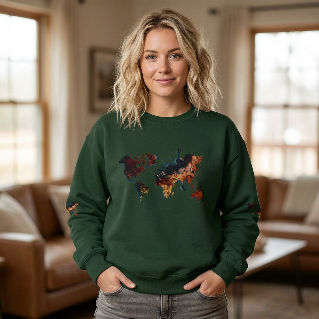 World Map Marble Crewneck Sweatshirt — Artistic Travel Map Pullover