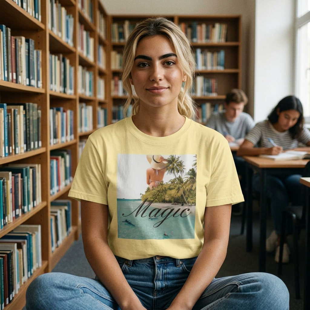 Magic Beach Crop Tee — Women's Boxy Tropical Graphic T‑Shirt