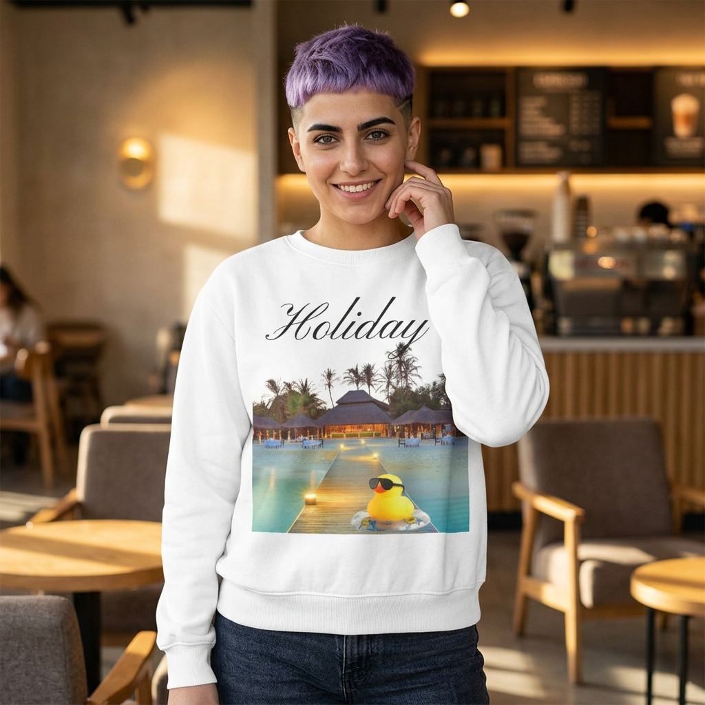 Holiday Rubber Duck Sweatshirt — Tropical Beach Graphic Sweatshirt