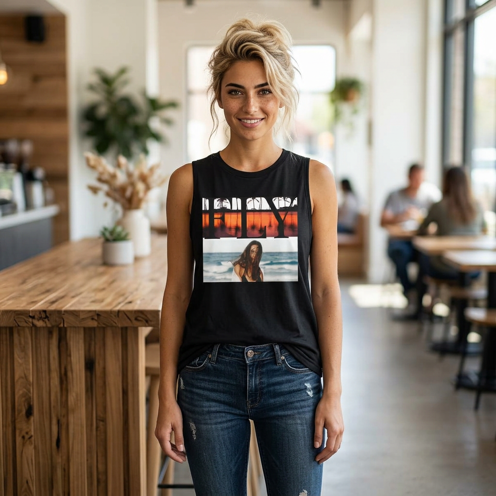 Beach Sunset Photo Crop Top — Women’s Coastal Graphic Tank