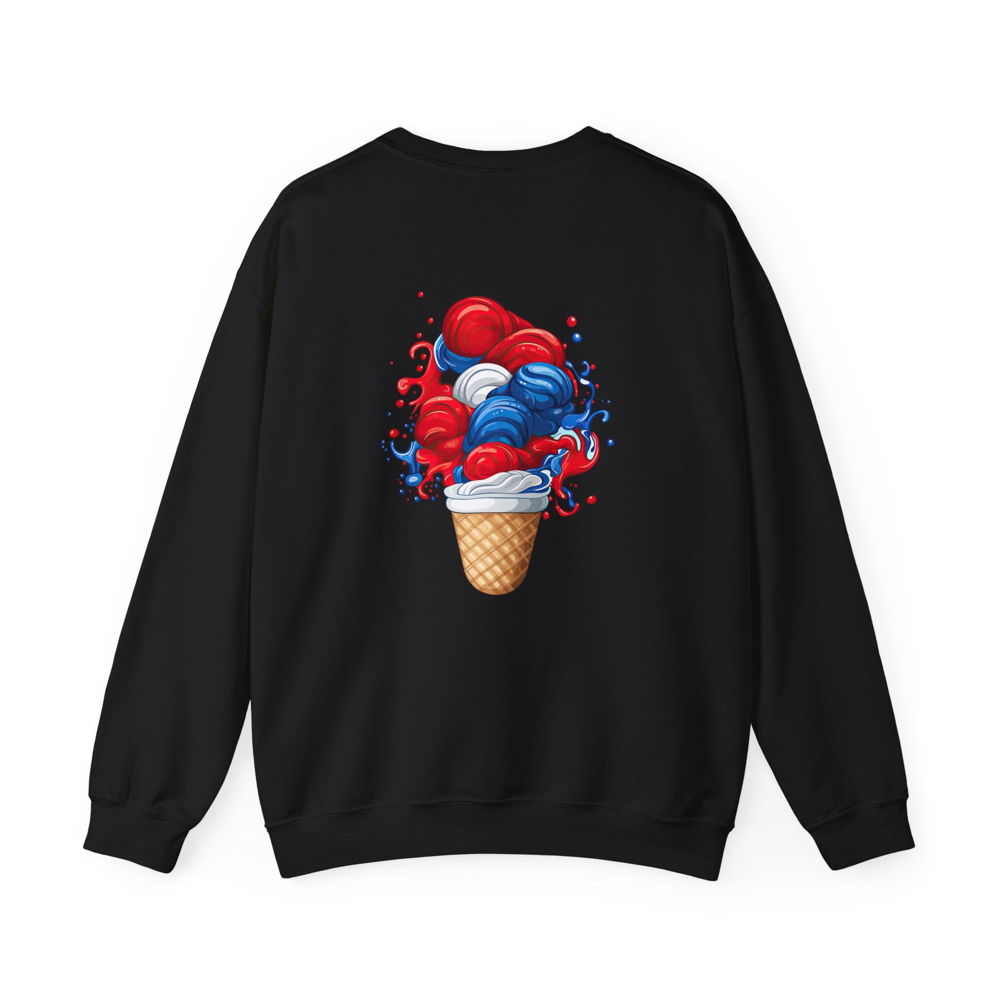 Ice Cream Crewneck Sweatshirt — Red White & Blue Swirl Cone Graphic