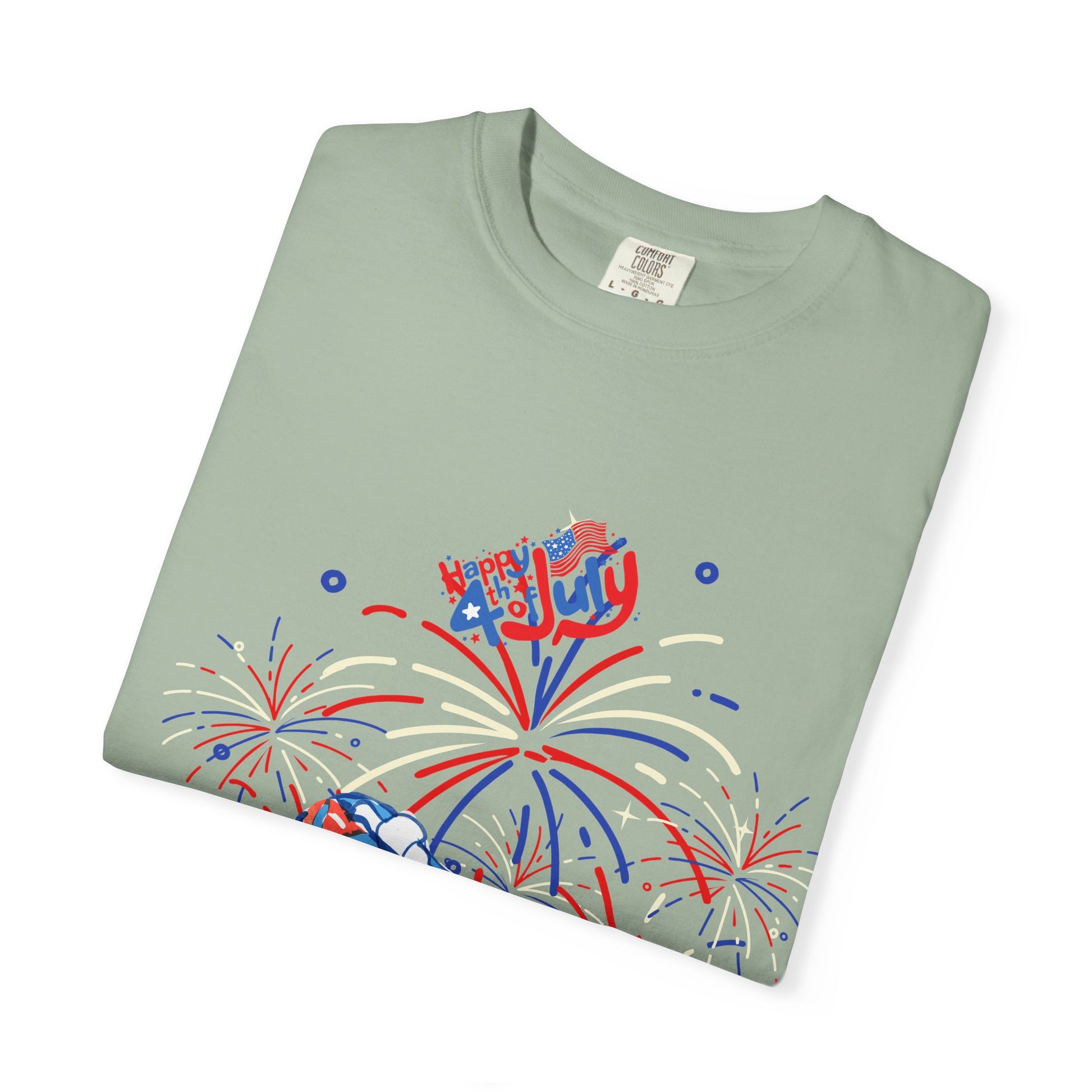 T-Shirt — Fourth of July Party Graphic Tee (Fireworks, Cupcake & Drinks)