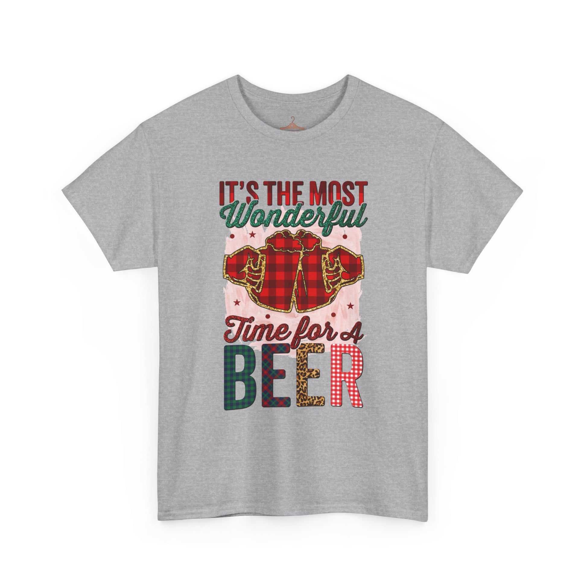 Holiday Beer T‑Shirt – "It's the Most Wonderful Time for a Beer" Plaid Santa Tee